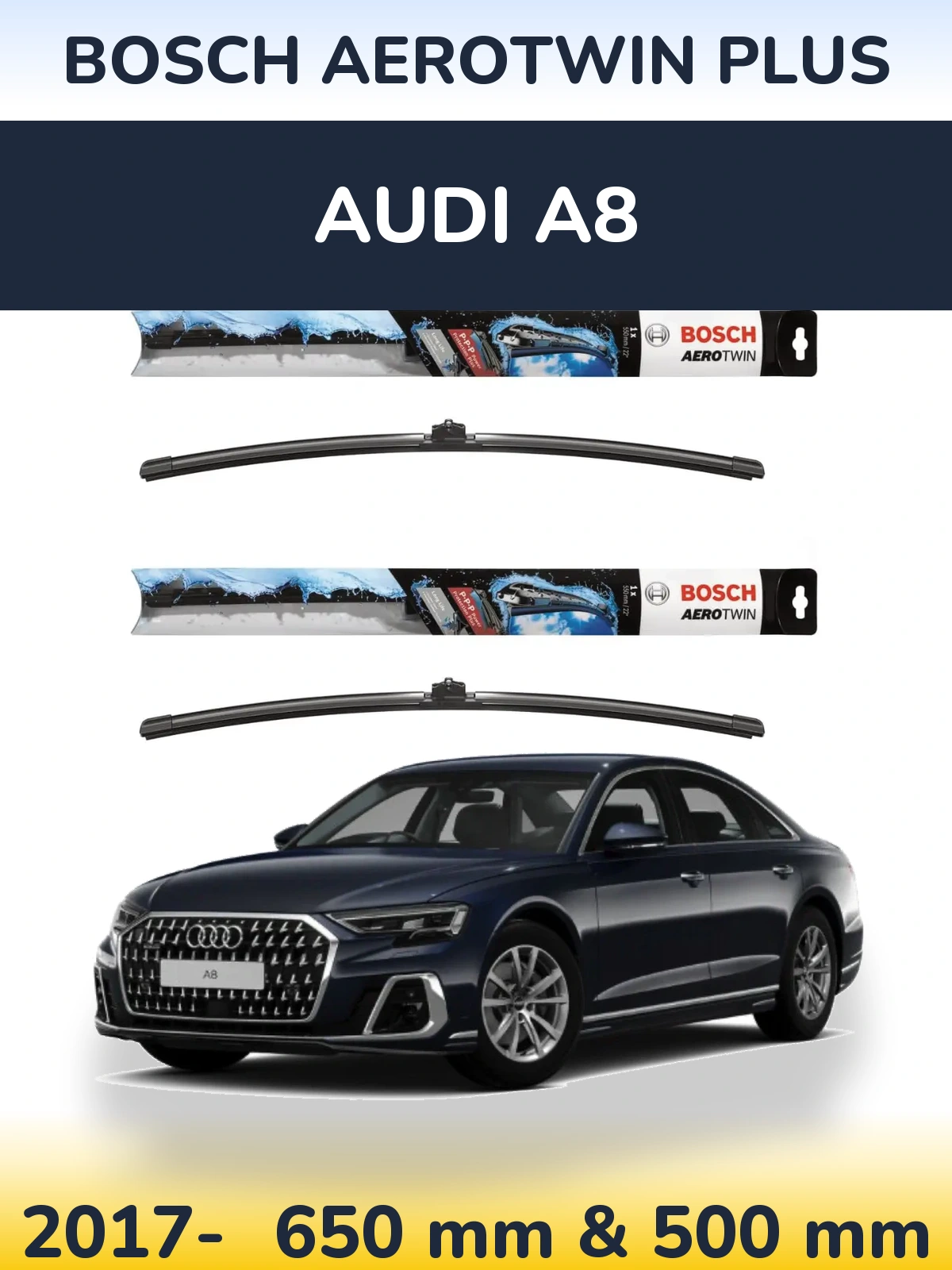 Front wiper blade set BOSCH AeroTwin Plus 650 & 500 мм for Audi A8 2017-2026
