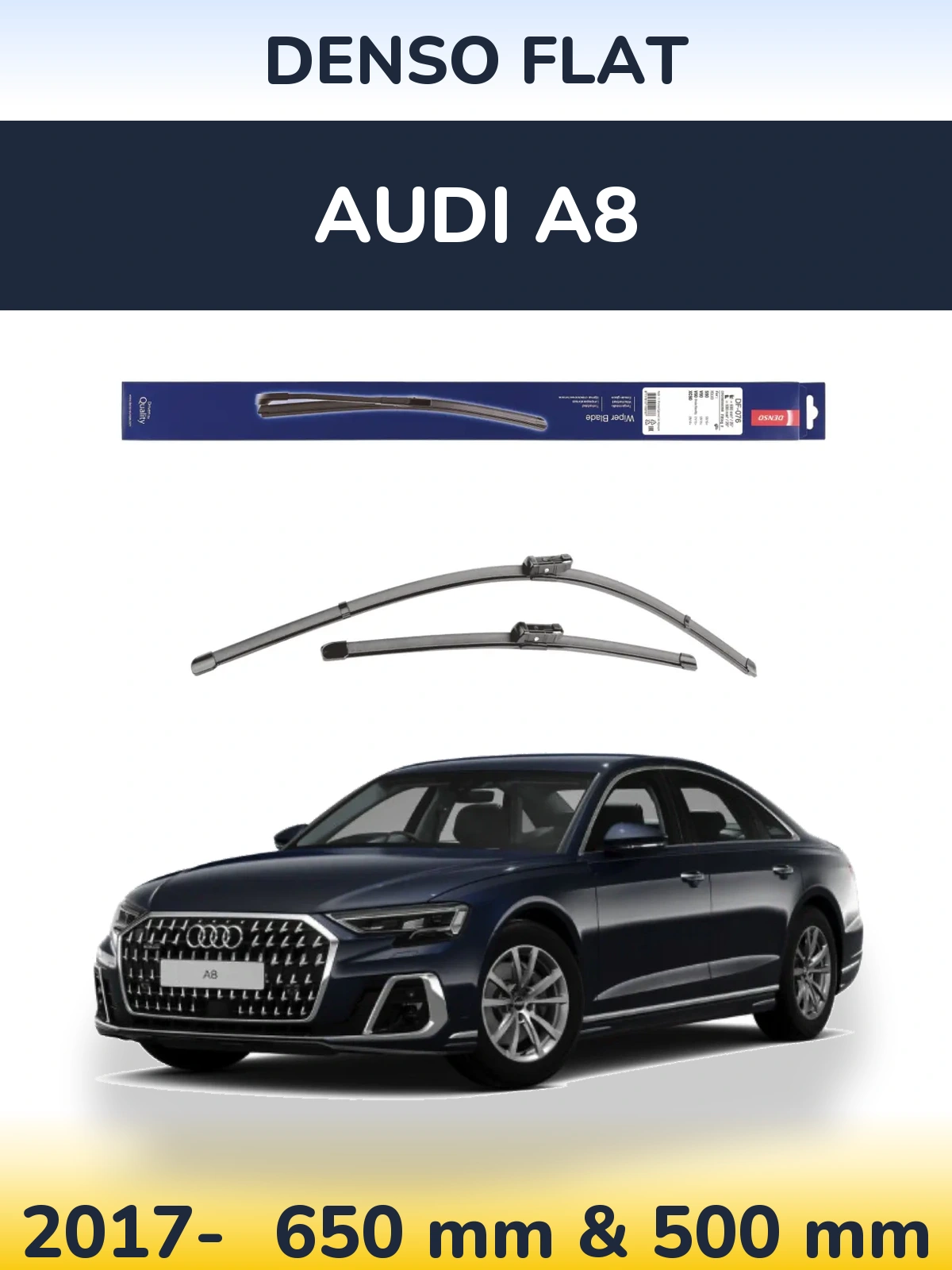 Front wiper blade set Denso Flat 630 & 500 mm for Audi A8 2017-2026