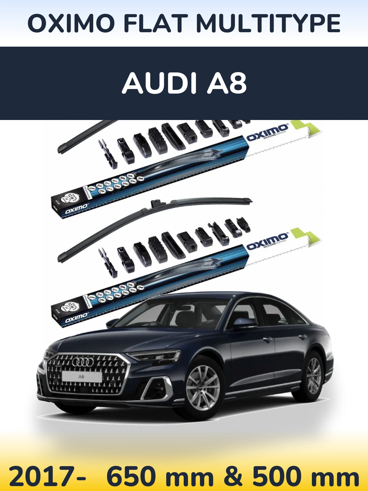 Front wiper blade set Oximo Flat MultiTypee 650 & 500 мм for Audi A8 2017-2026