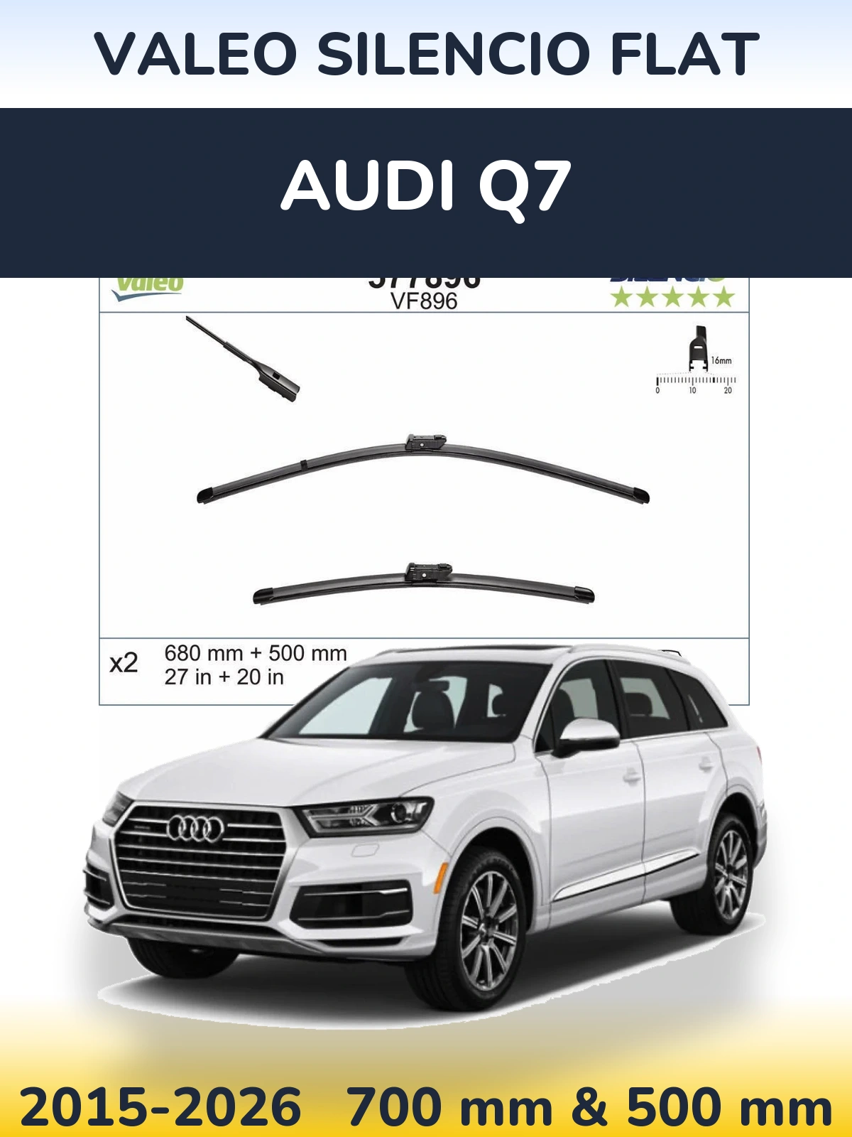 Комплект передних дворников Valeo Silencio Flat 680 & 500 мм для Audi Q7 2015-2026