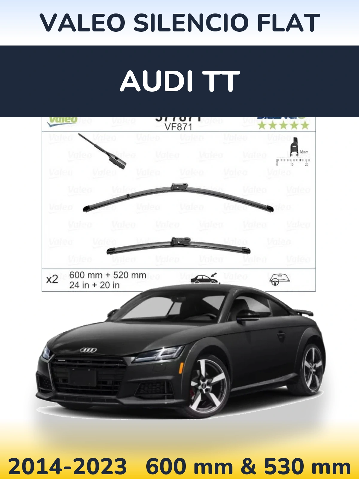 Front wiper blade set Valeo Silencio Flat 600 & 520 мм for Audi TT 2014-2023