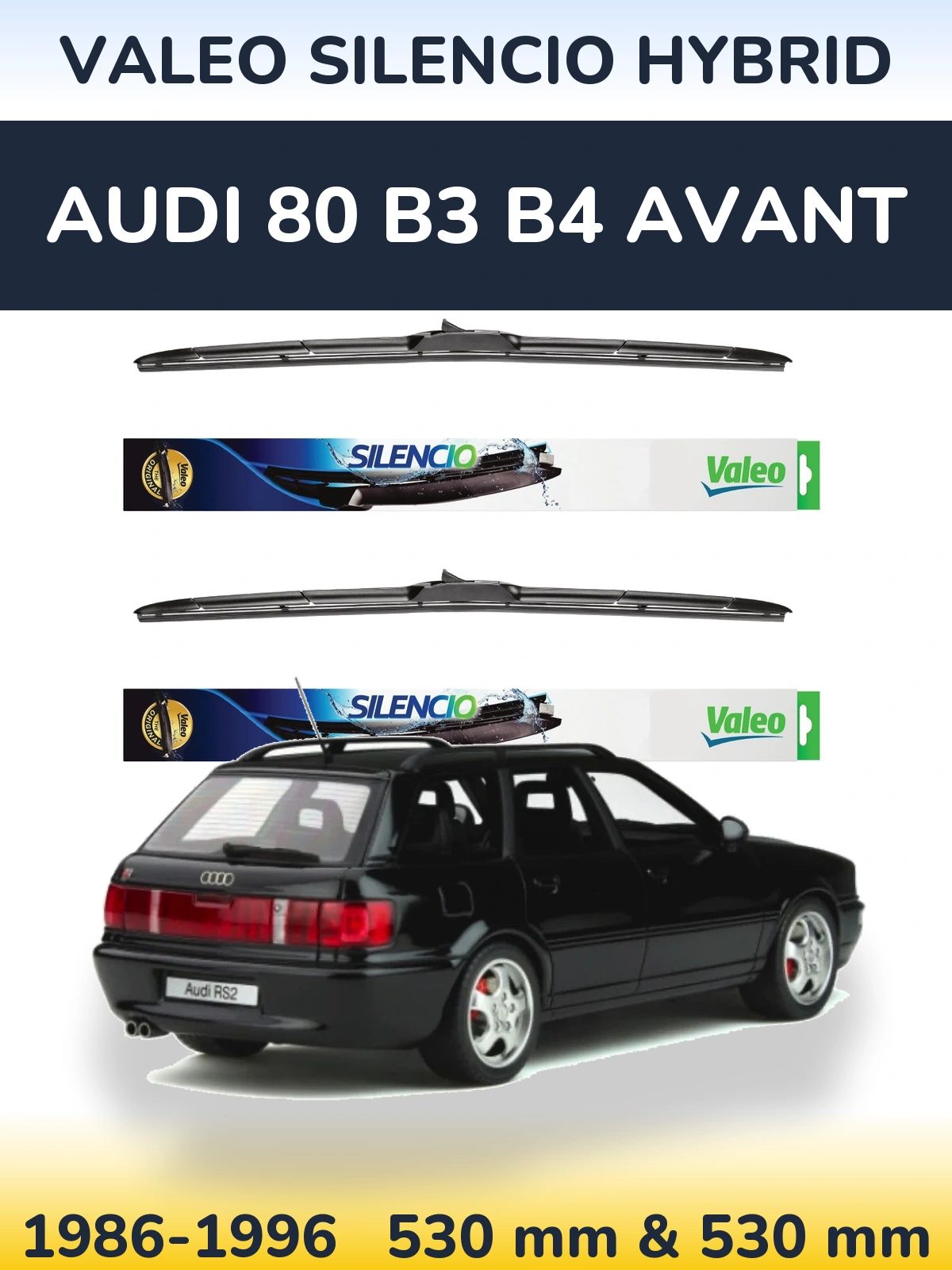Komplet przednich wycieraczek Valeo Silencio Hybrid 530 & 530 mm do Audi 80 B3 B4 Avant 1986-1996