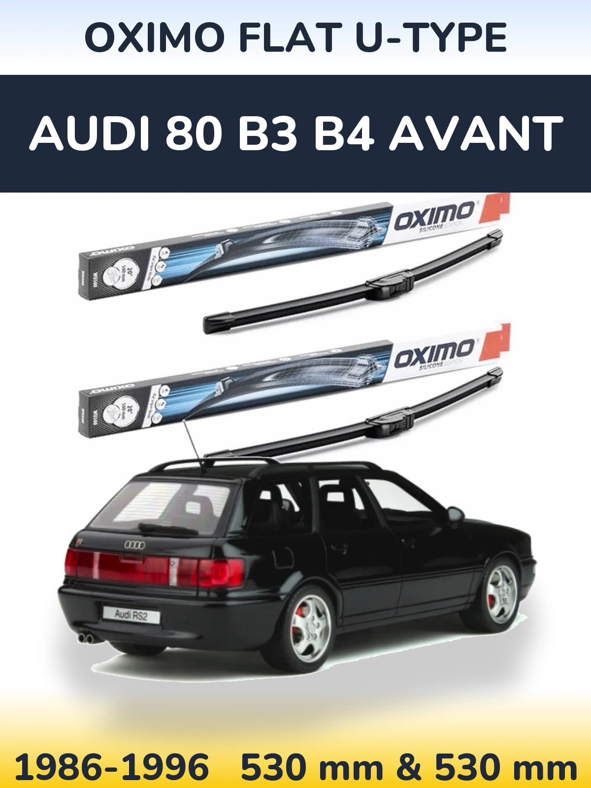 Front wiper blade set Oximo Flat U-type 530 & 530 мм for Audi 80 B3 B4 Avant 1986-1996