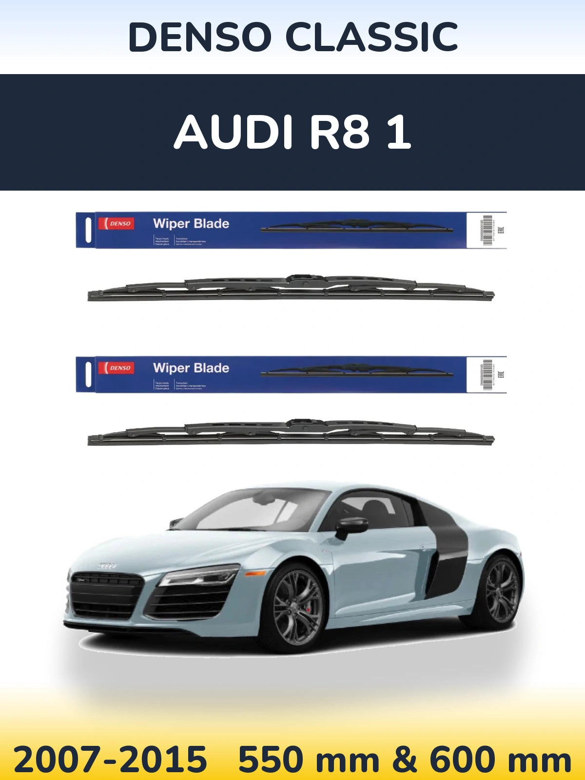 Front wiper blade set Denso Classic 550 & 600 mm for Audi R8 1 2007-2015