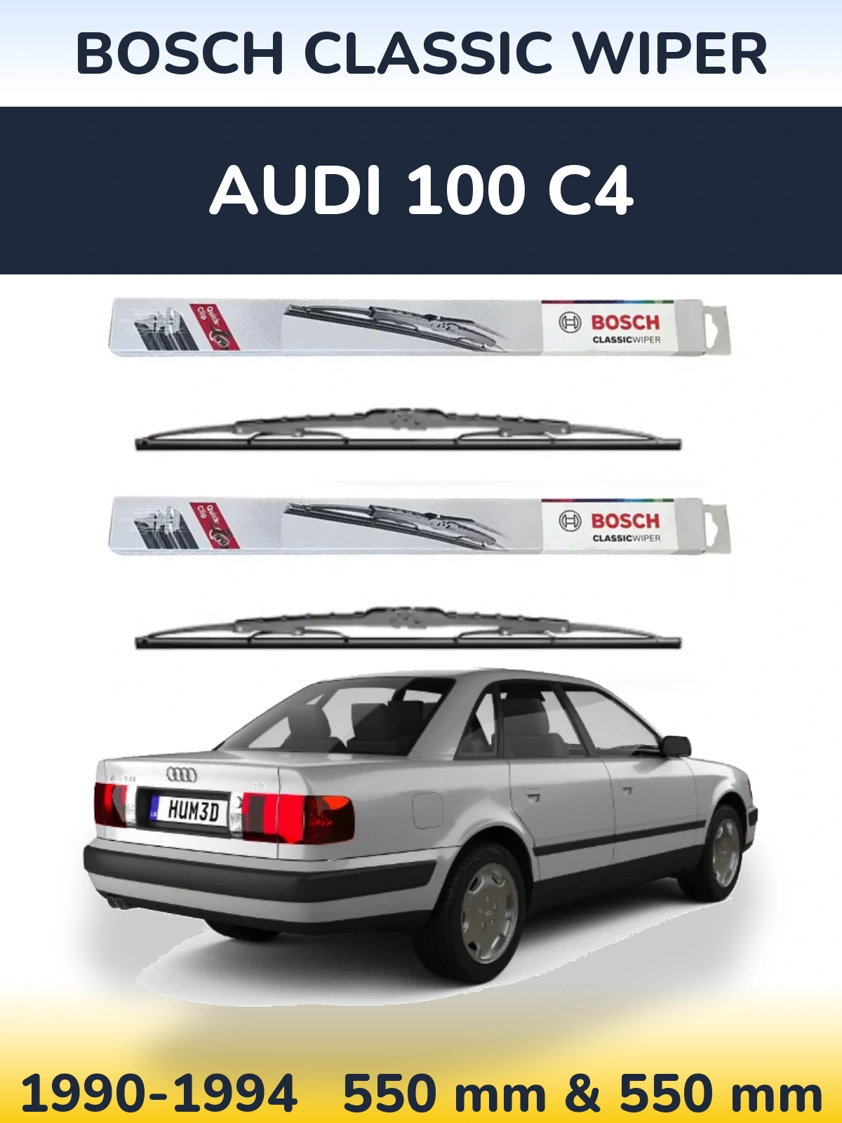 Front wiper blade set BOSCH Classic Wiper 550 & 550 mm for Audi 100 C4 1990-1994