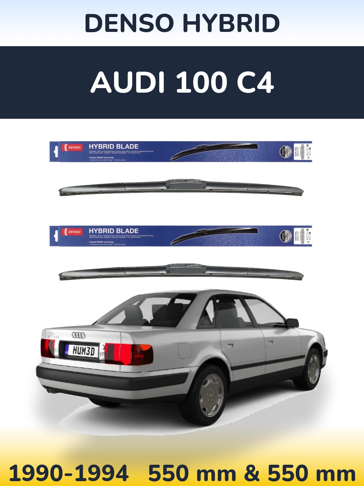 Front wiper blade set Denso Hybrid 550 & 550 mm for Audi 100 C4 1990-1994