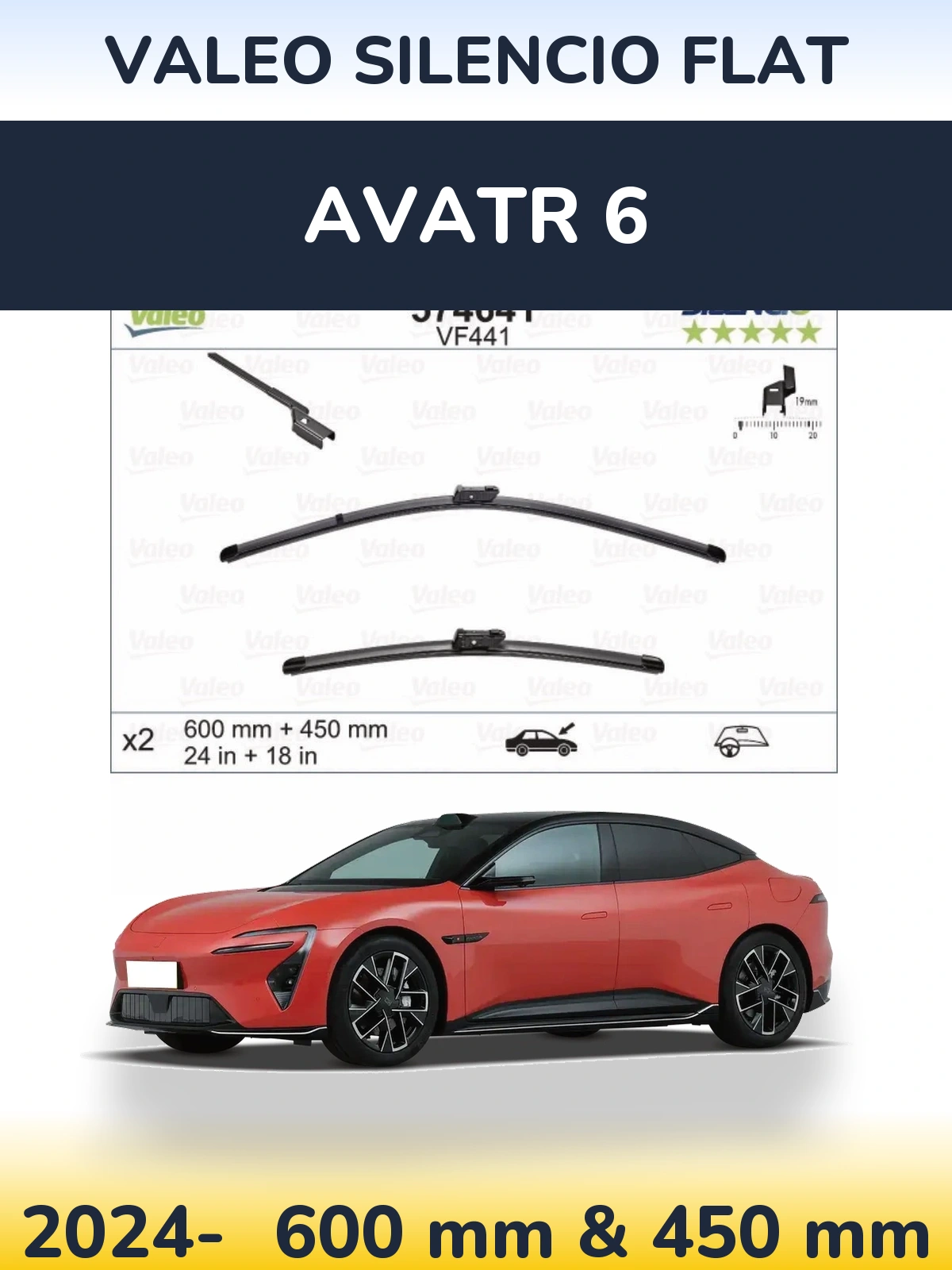 Front wiper blade set Valeo Silencio Flat 600 & 450 мм for Avatr 6 2024-2026