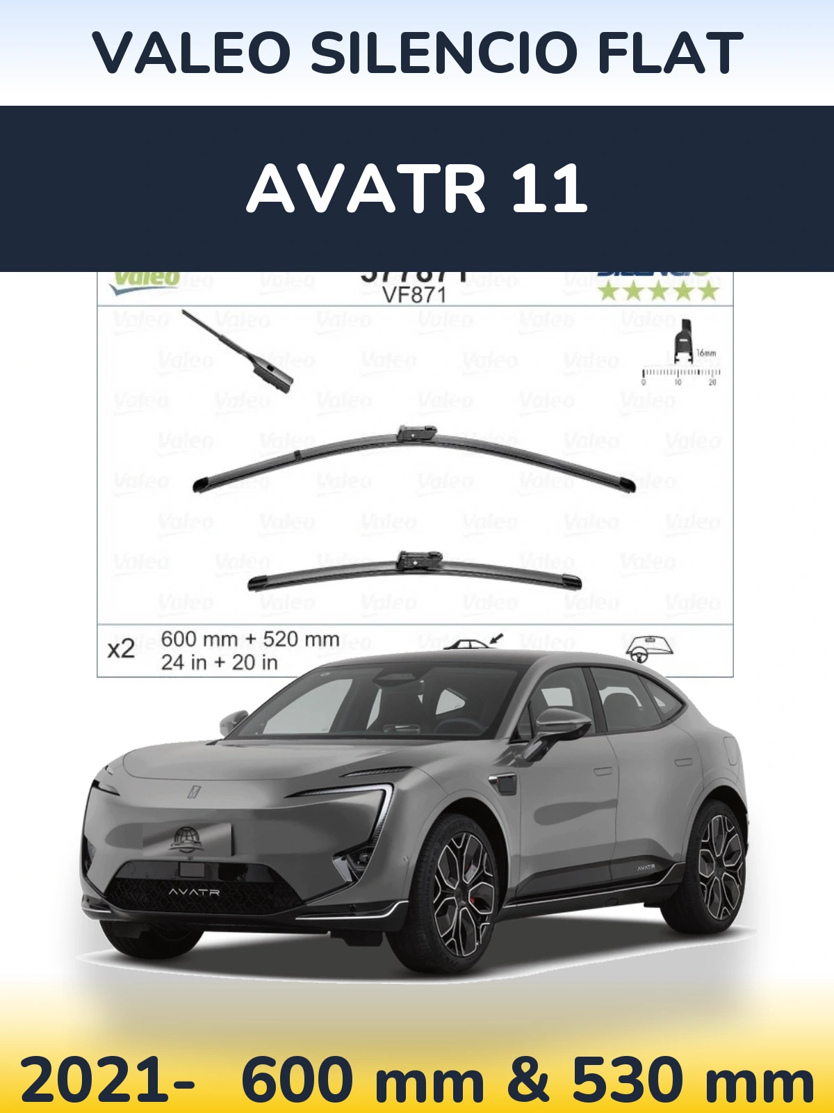 Front wiper blade set Valeo Silencio Flat 600 & 520 mm for Avatr 11 2021-2026