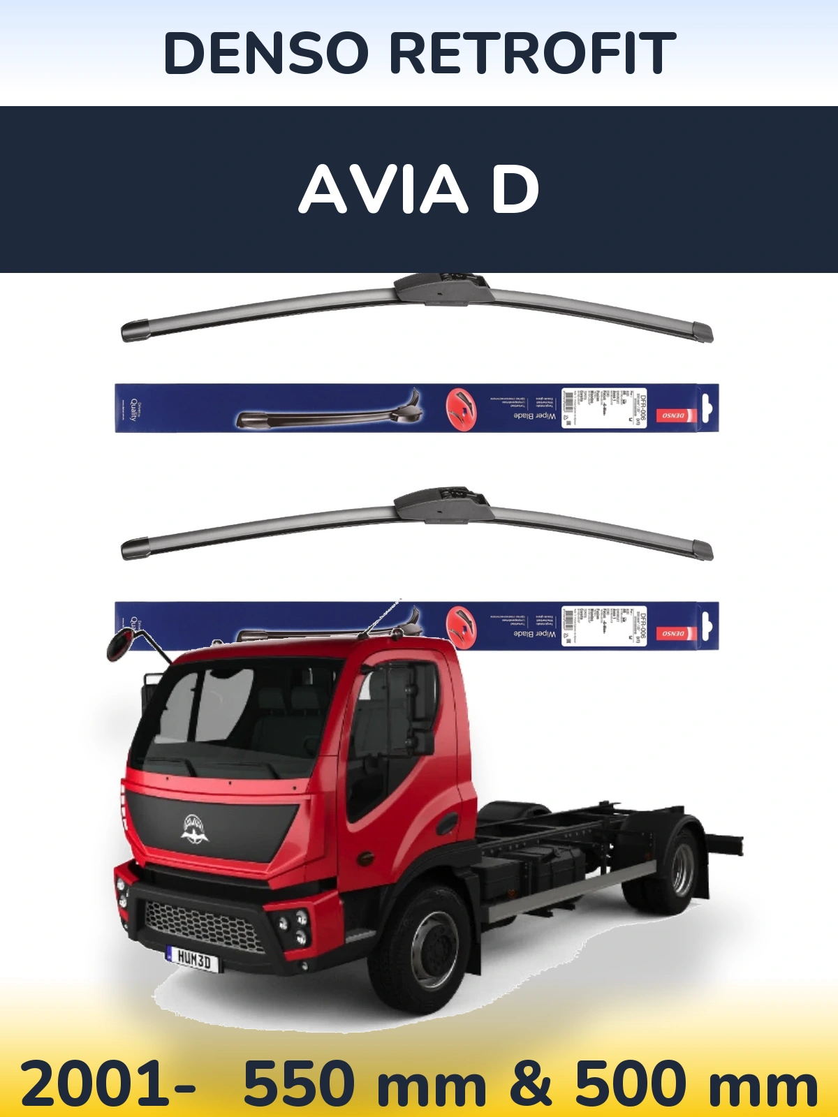 Front wiper blade set Denso Retrofit 550 & 500 mm for Avia D 2001-2026