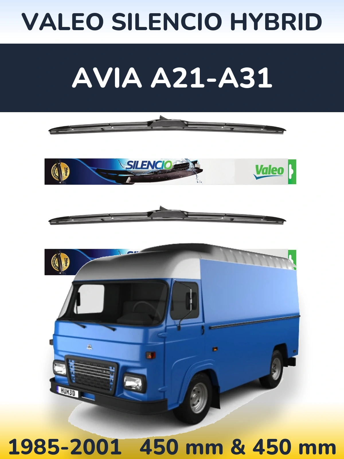 Комплект передних дворников Valeo Silencio Hybrid 450 & 450 мм для Avia A21-A31 1985-2001