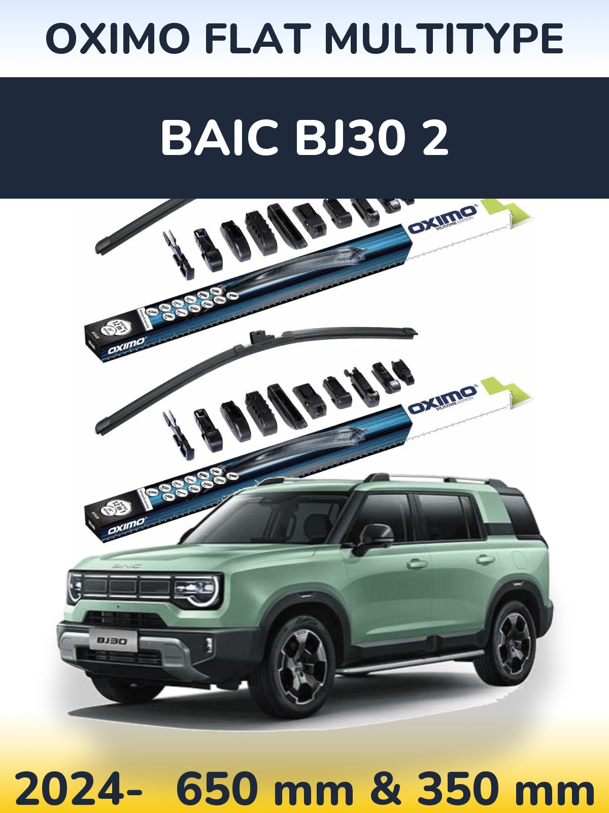 Front wiper blade set Oximo Flat MultiTypee 650 & 350 mm for BAIC BJ30 2 2024-2026