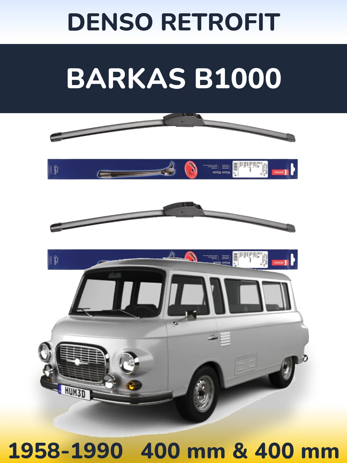 Front wiper blade set Denso Retrofit 400 & 400 mm for Barkas B1000 1958-1990