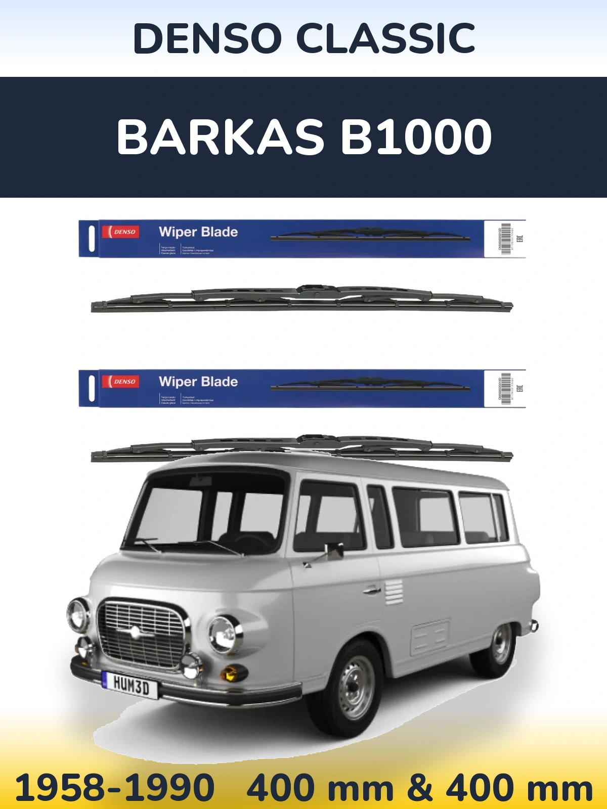Front wiper blade set Denso Classic 400 & 400 mm for Barkas B1000 1958-1990