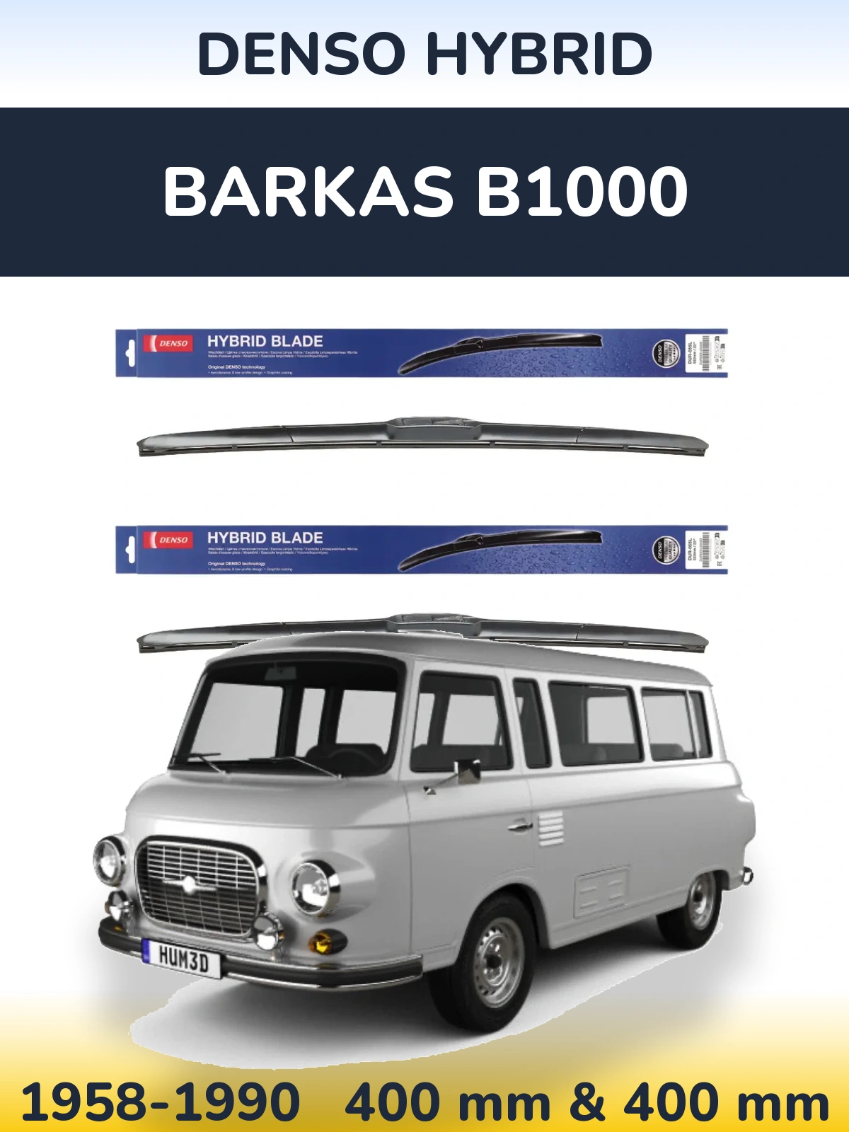 Front wiper blade set Denso Hybrid 400 & 400 мм for Barkas B1000 1958-1990