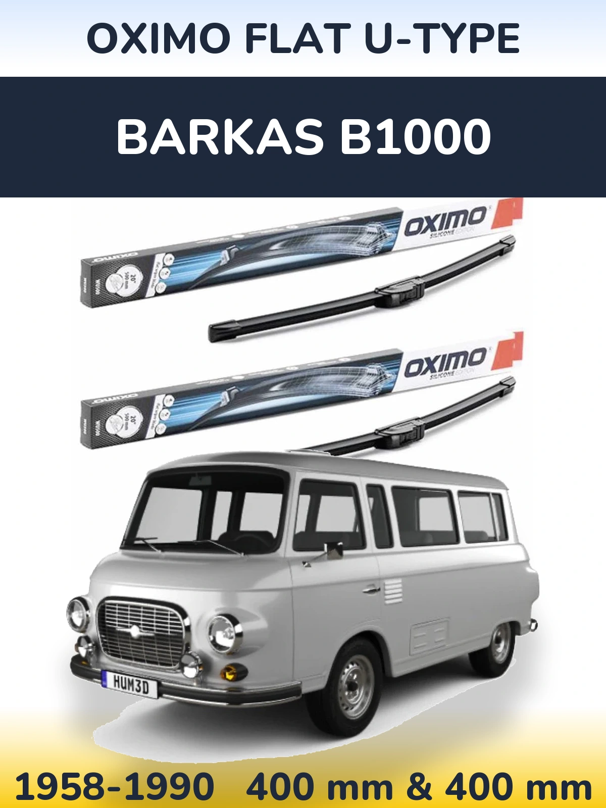 Front wiper blade set Oximo Flat U-type 400 & 400 мм for Barkas B1000 1958-1990
