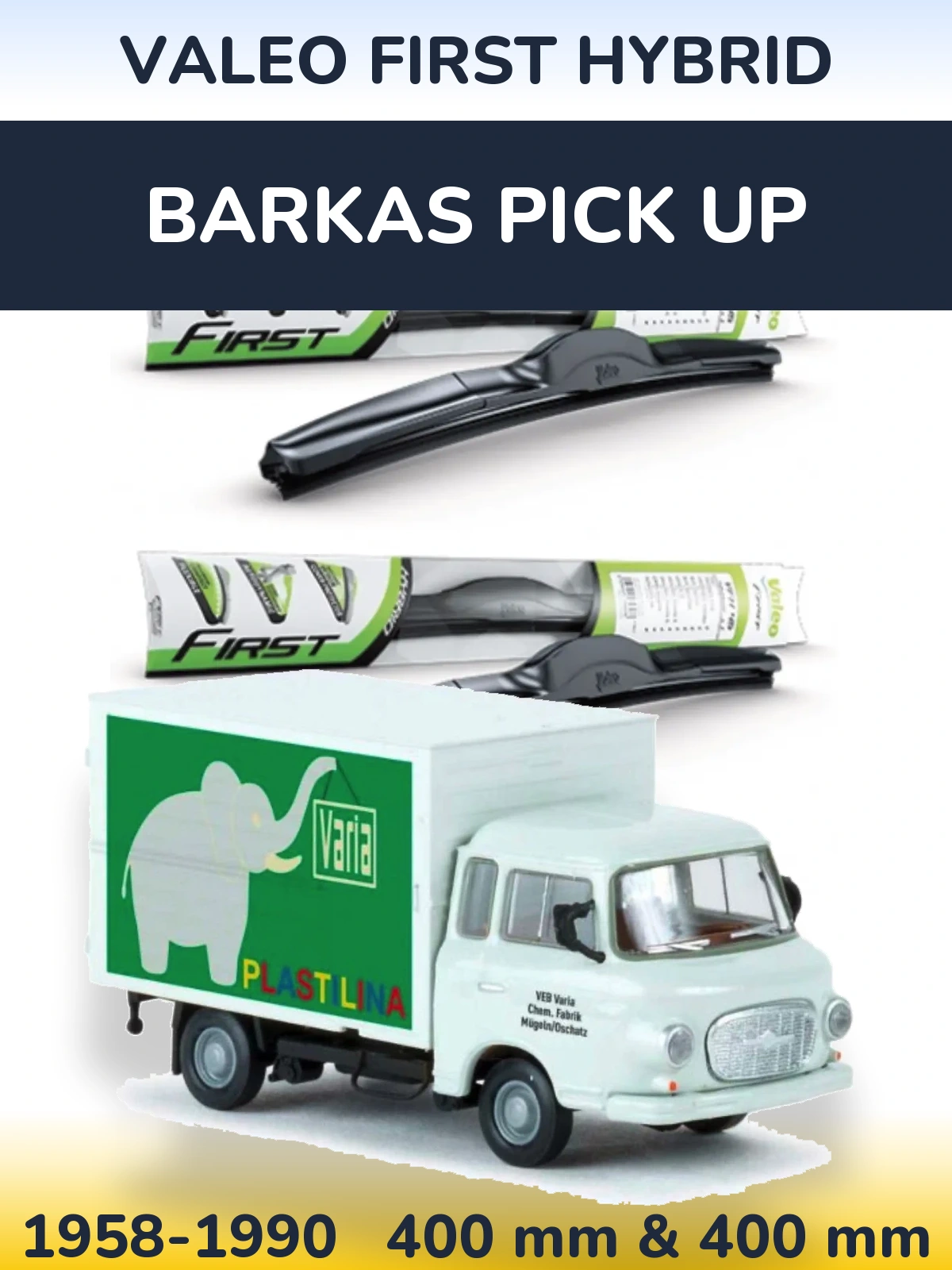 Komplet przednich wycieraczek Valeo First Hybrid 400 & 400 mm do Barkas Pick Up 1958-1990