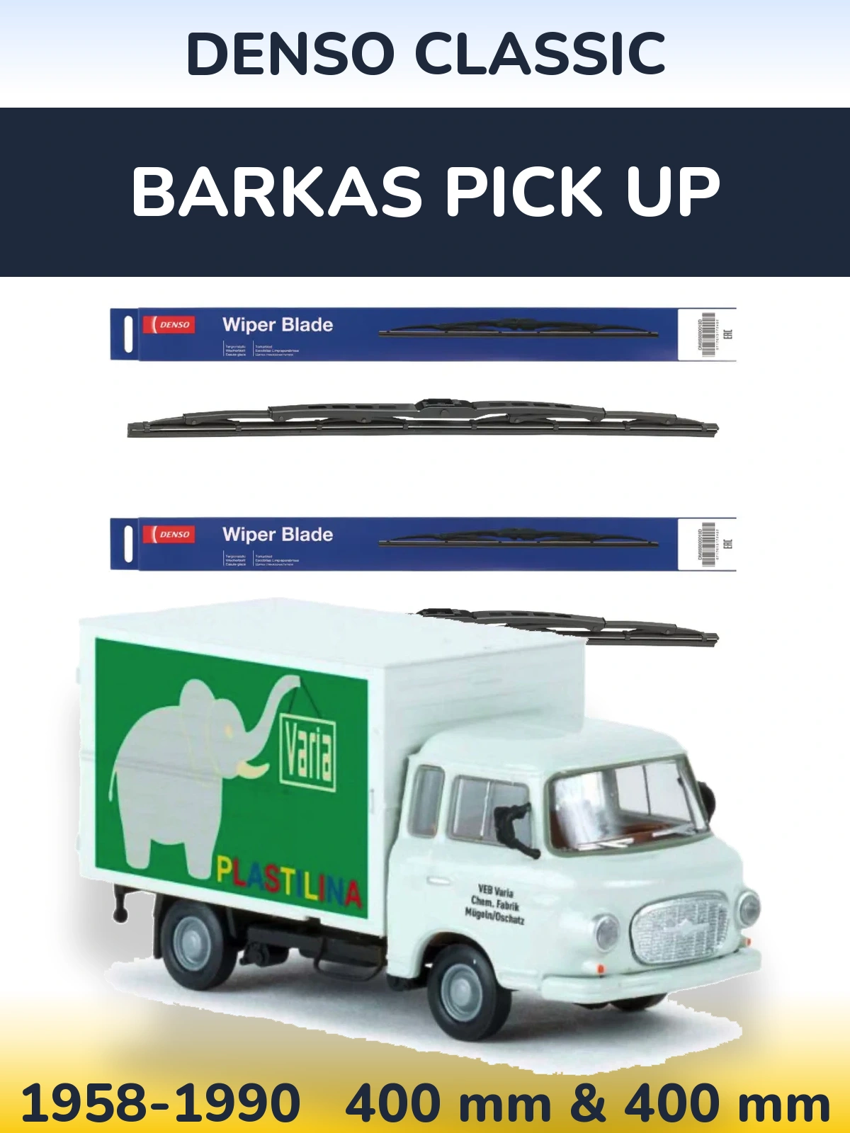 Front wiper blade set Denso Classic 400 & 400 мм for Barkas Pick Up 1958-1990