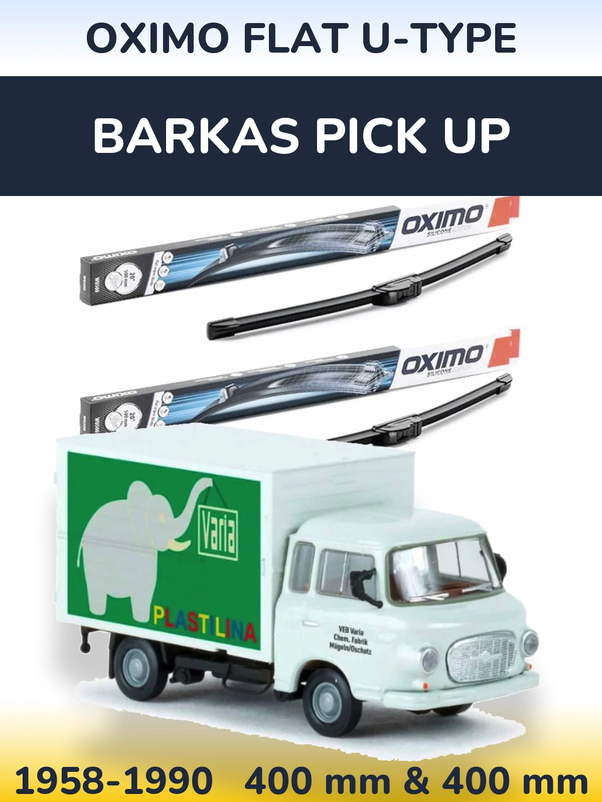 Комплект передних дворников Oximo Flat U-type 400 & 400 мм для Barkas Pick Up 1958-1990