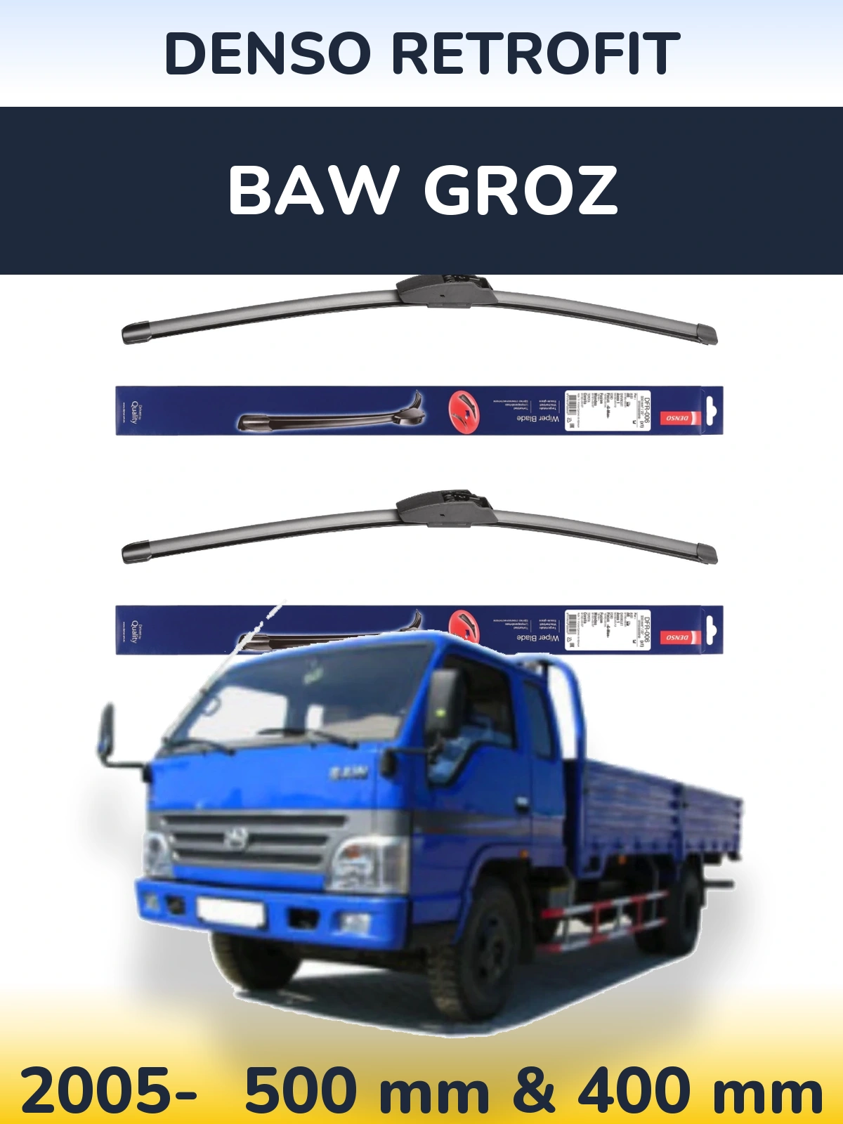 Комплект передніх щіток Denso Retrofit 500 & 400 мм для BAW Groz 2005-2026