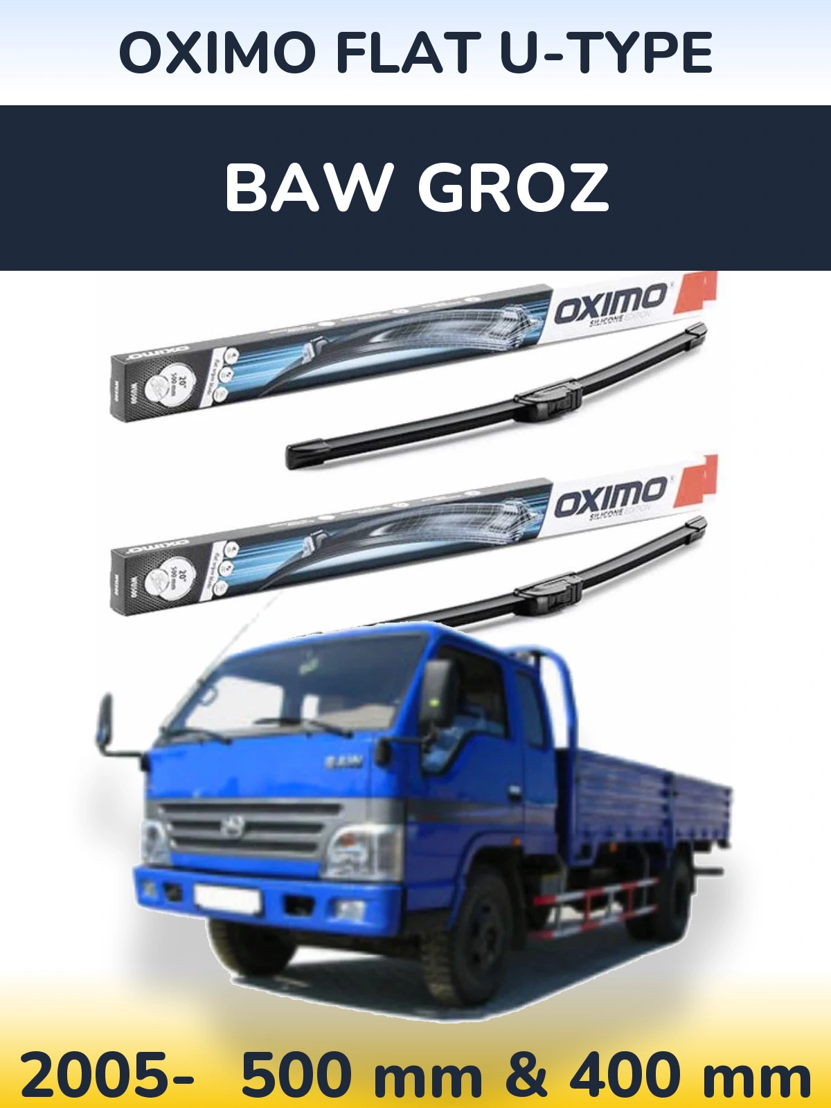 Комплект передніх щіток Oximo Flat U-type 500 & 400 мм для BAW Groz 2005-2026