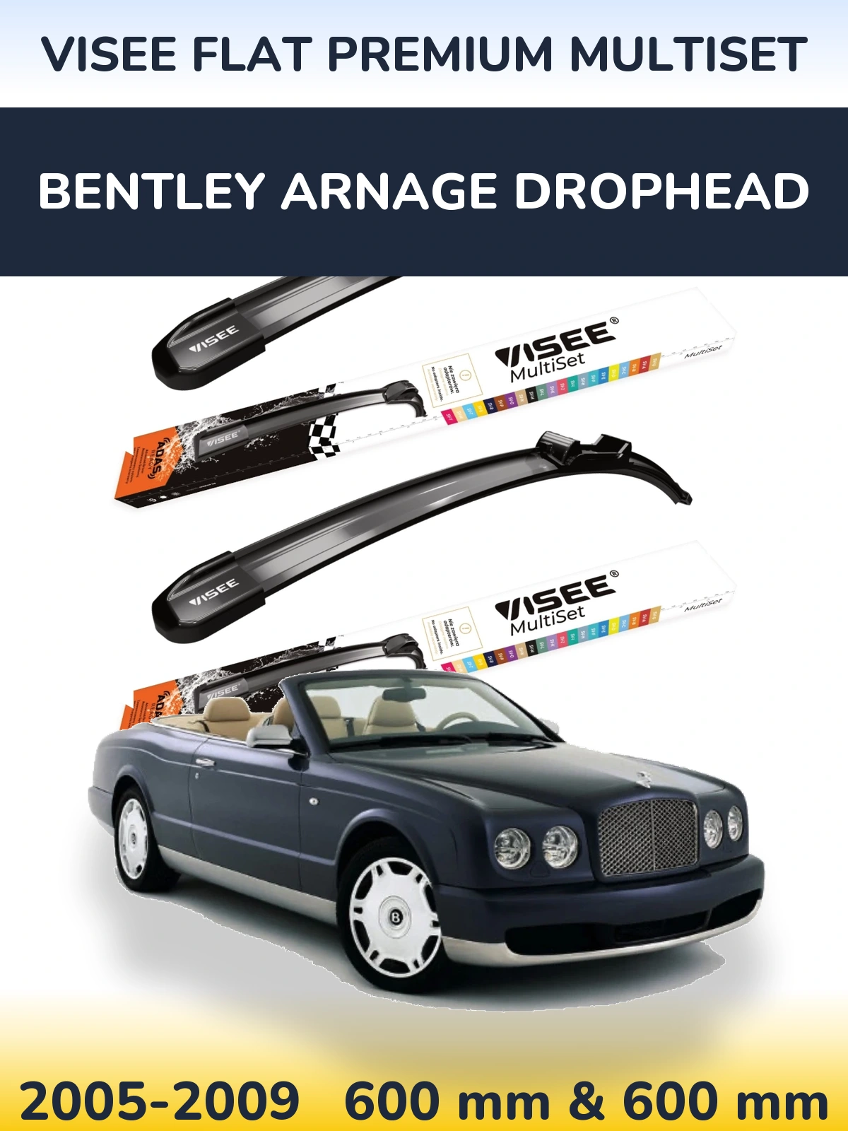 Front wiper blade set VISEE FLAT PREMIUM MultiSet 600 & 600 мм for Bentley Arnage Drophead 2005-2009