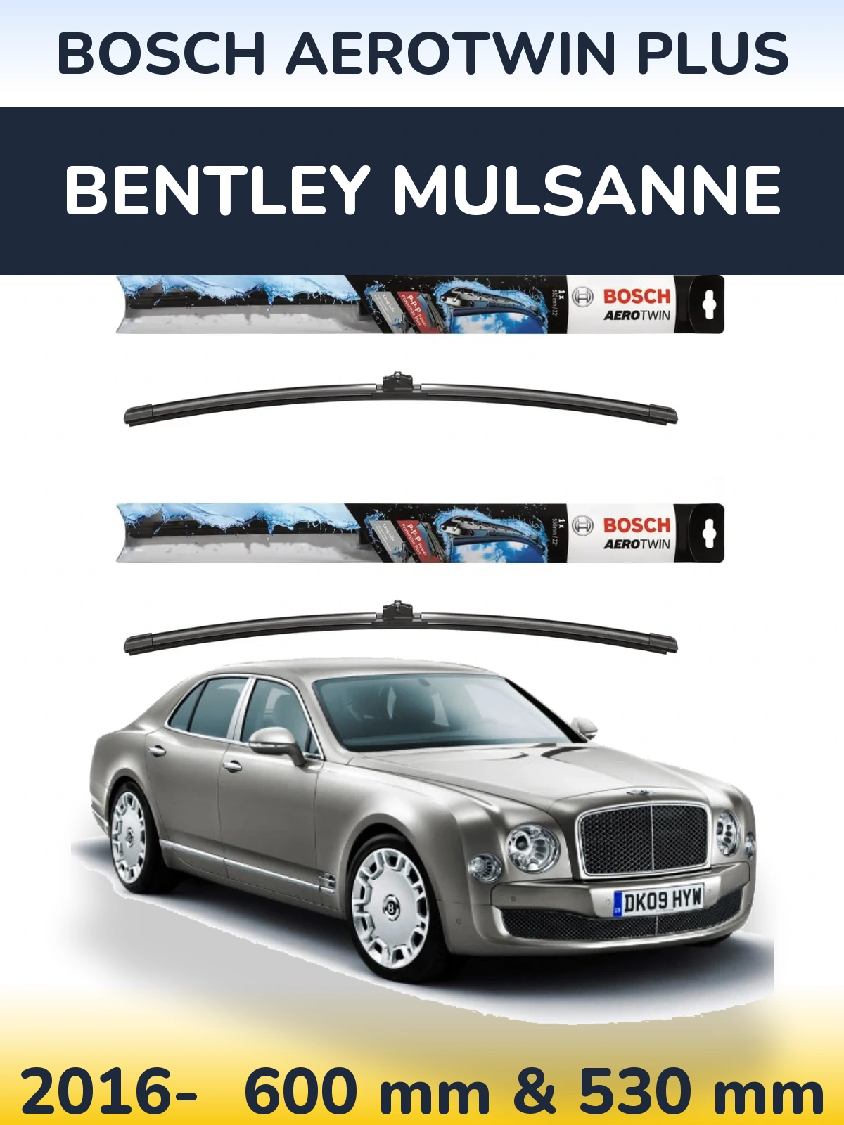 Комплект передних дворников BOSCH AeroTwin Plus 600 & 530 мм для Bentley Mulsanne 2016-2026