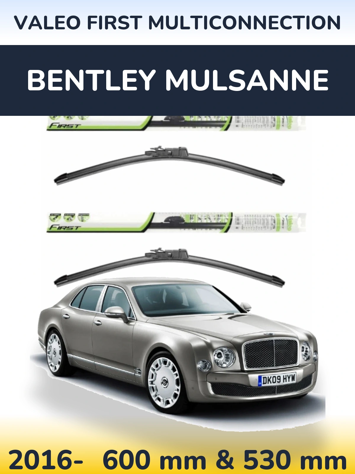 Komplet przednich wycieraczek Valeo First MultiConnection 600 & 530 mm do Bentley Mulsanne 2016-2026