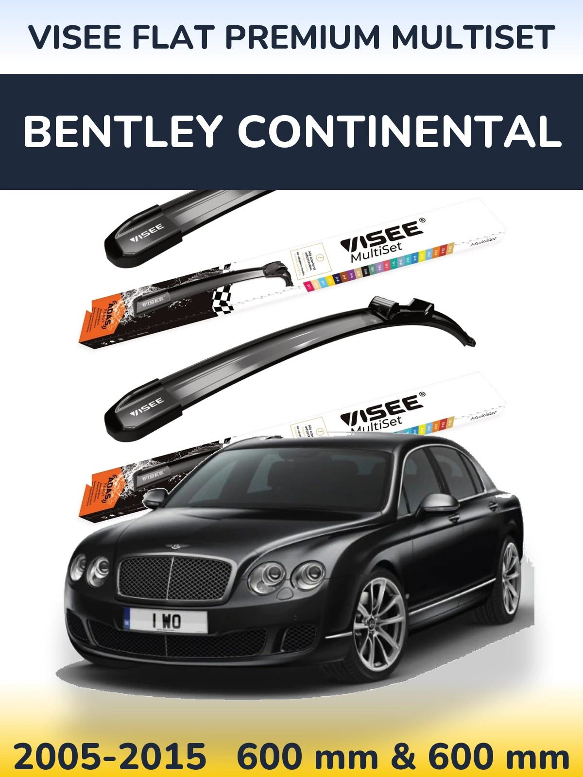 Front wiper blade set VISEE FLAT PREMIUM MultiSet 600 & 600 mm for Bentley Continental 2005-2015