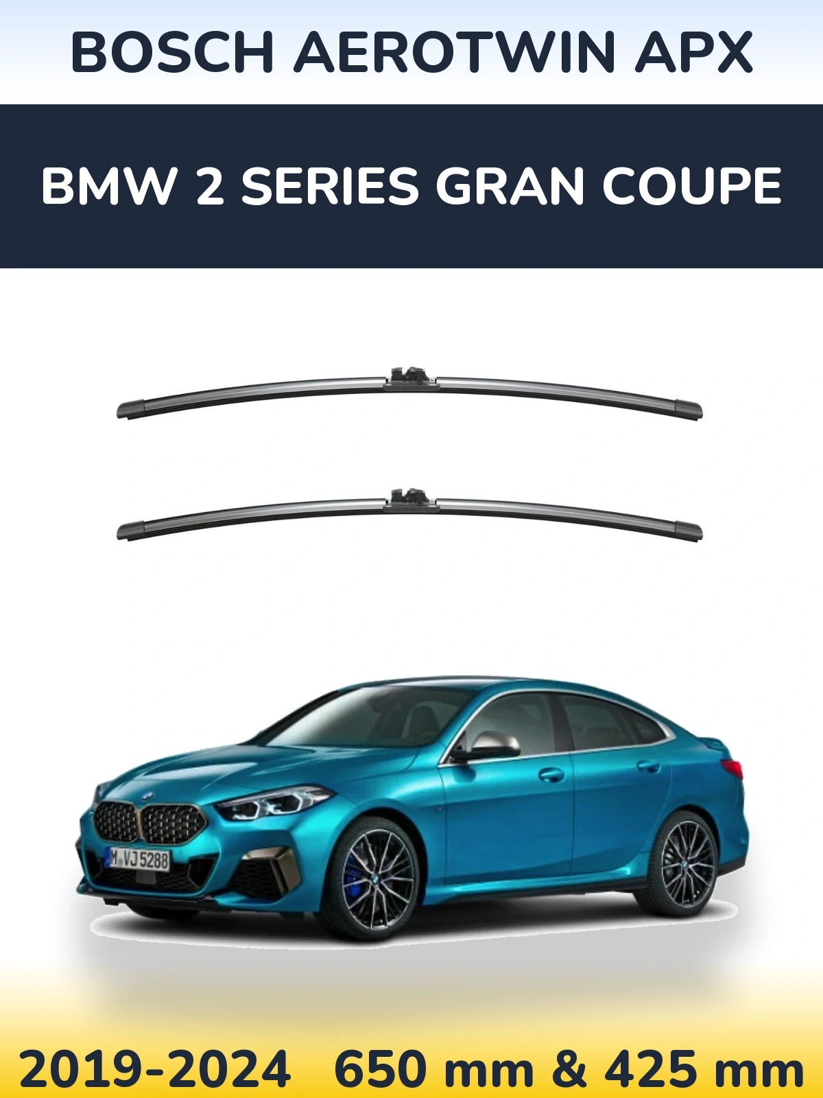 Front wiper blade set BOSCH AeroTwin APX 650 & 425 мм for BMW 2 Series Gran Coupe 2019-2024
