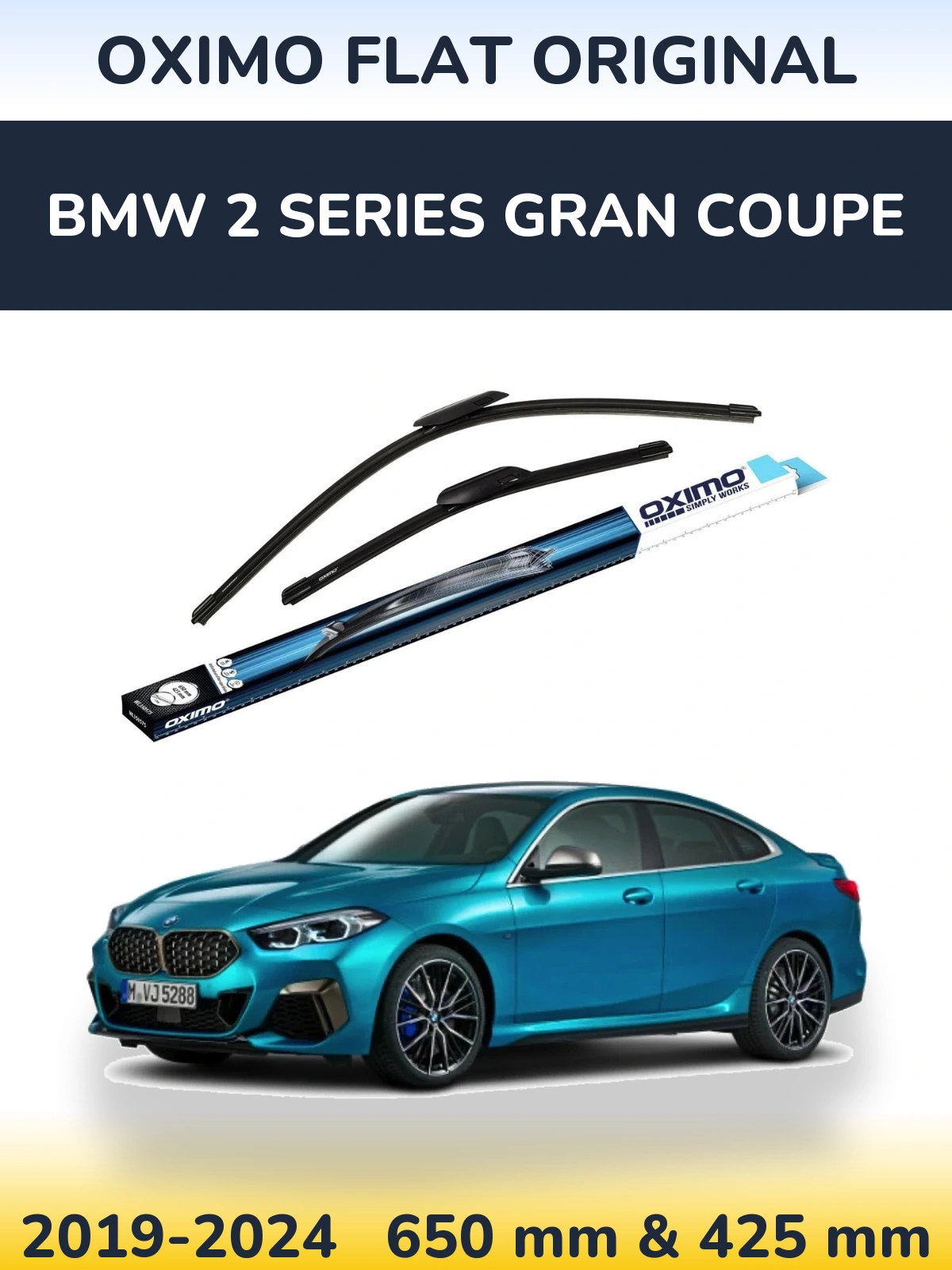 Front wiper blade set Oximo Flat Original 650 & 425 мм for BMW 2 Series Gran Coupe 2019-2024