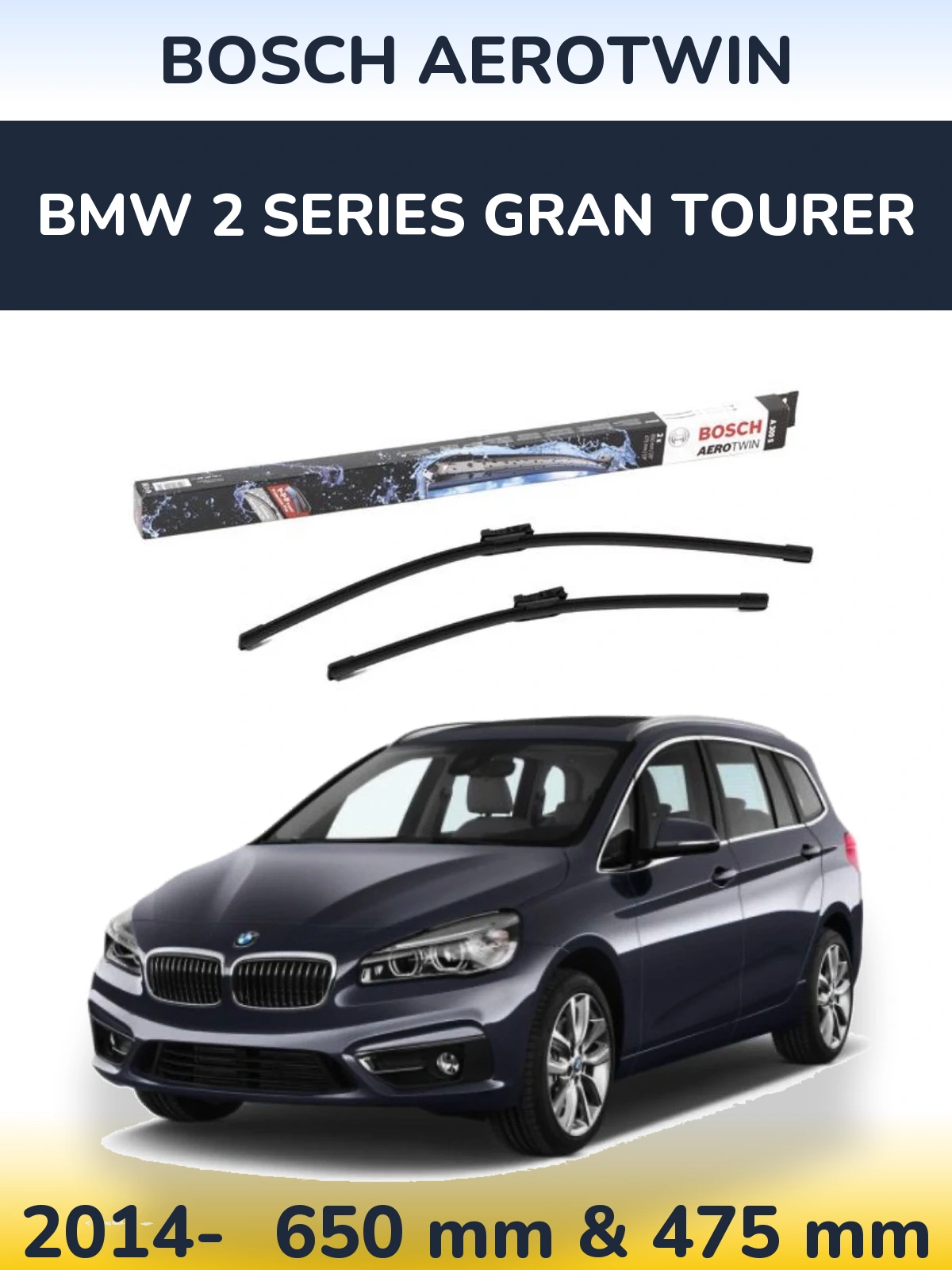Комплект передніх щіток BOSCH AeroTwin 650 & 475 мм для BMW 2 Series Gran Tourer 2014-2026