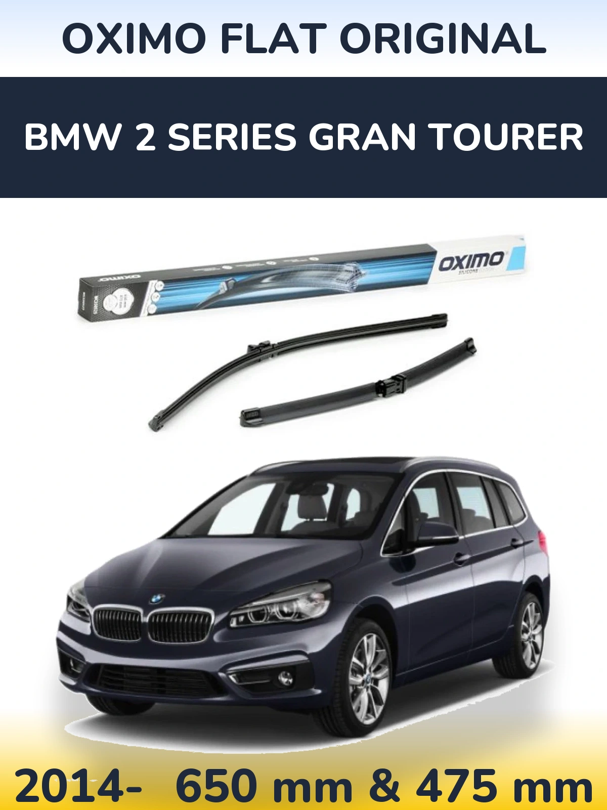 Front wiper blade set Oximo Flat Original 650 & 475 мм for BMW 2 Series Gran Tourer 2014-2026