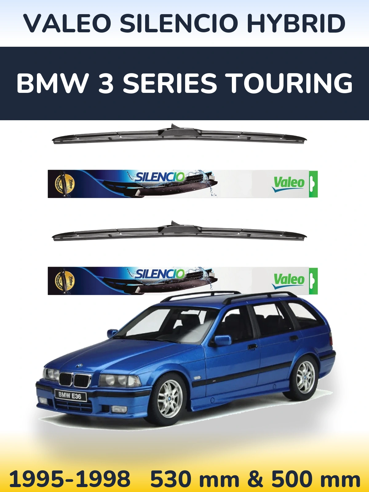 Комплект передних дворников Valeo Silencio Hybrid 530 & 500 мм для BMW 3 Series Touring 1995-1998