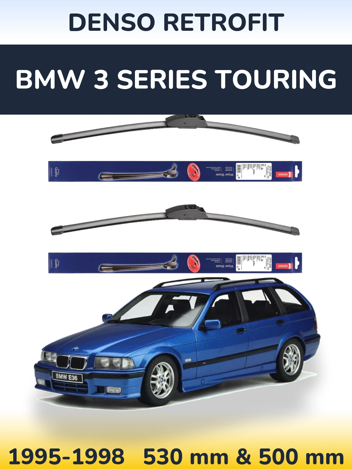 Komplet przednich wycieraczek Denso Retrofit 530 & 500 mm do BMW Seria 3 Touring 1995-1998