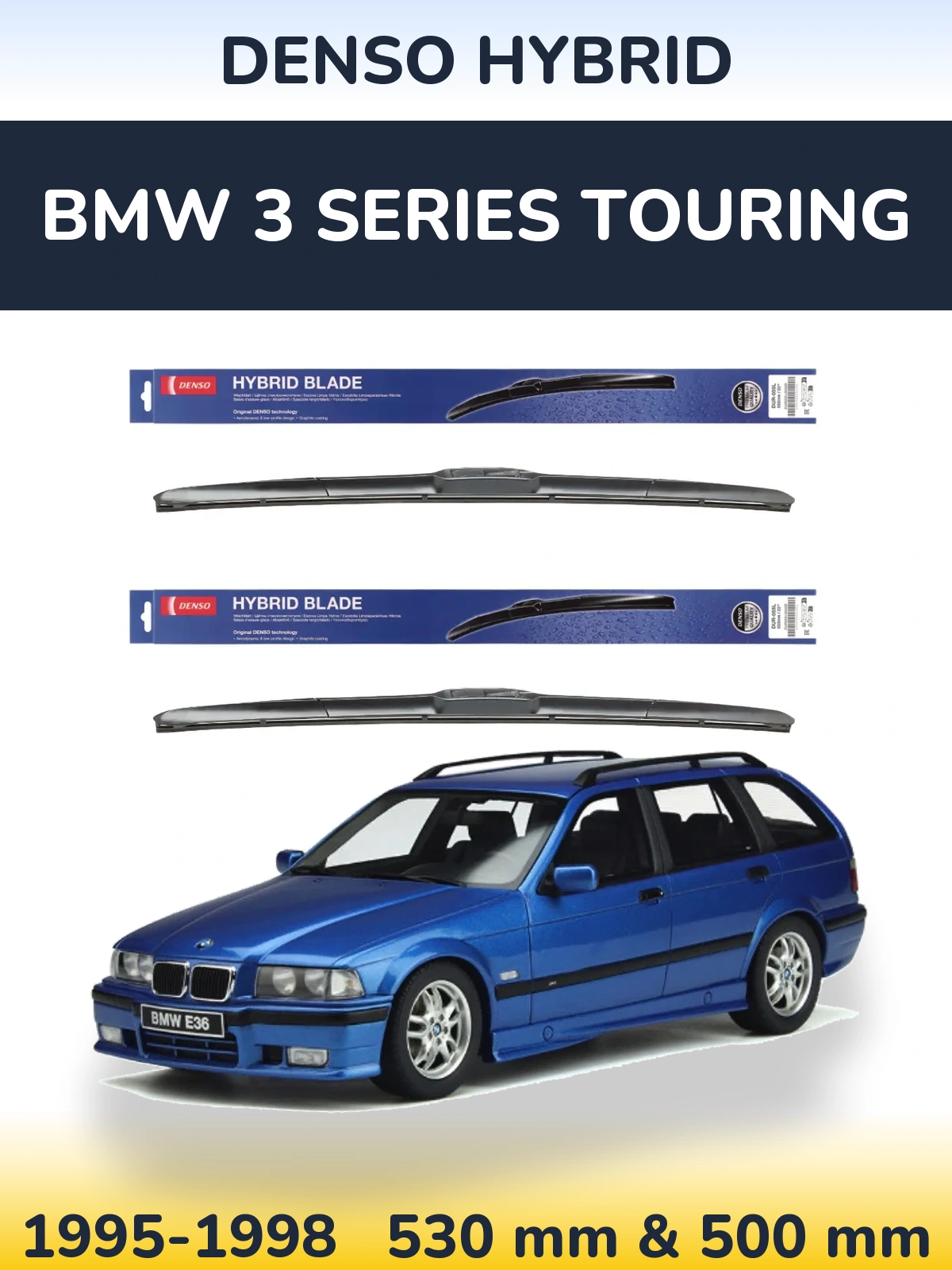 Komplet przednich wycieraczek Denso Hybrid 530 & 500 mm do BMW Seria 3 Touring 1995-1998