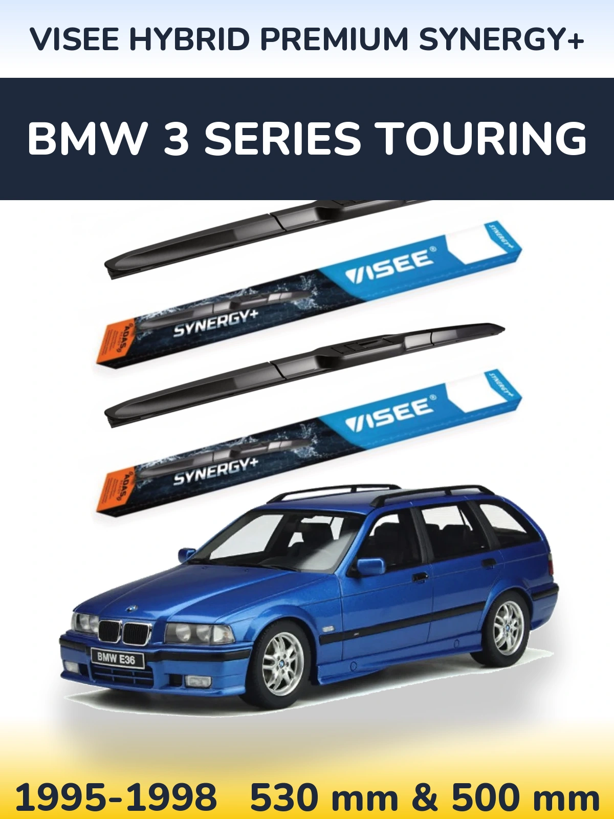 Комплект передних дворников VISEE HYBRID PREMIUM SYNERGY+ 530 & 500 мм для BMW 3 Series Touring 1995-1998
