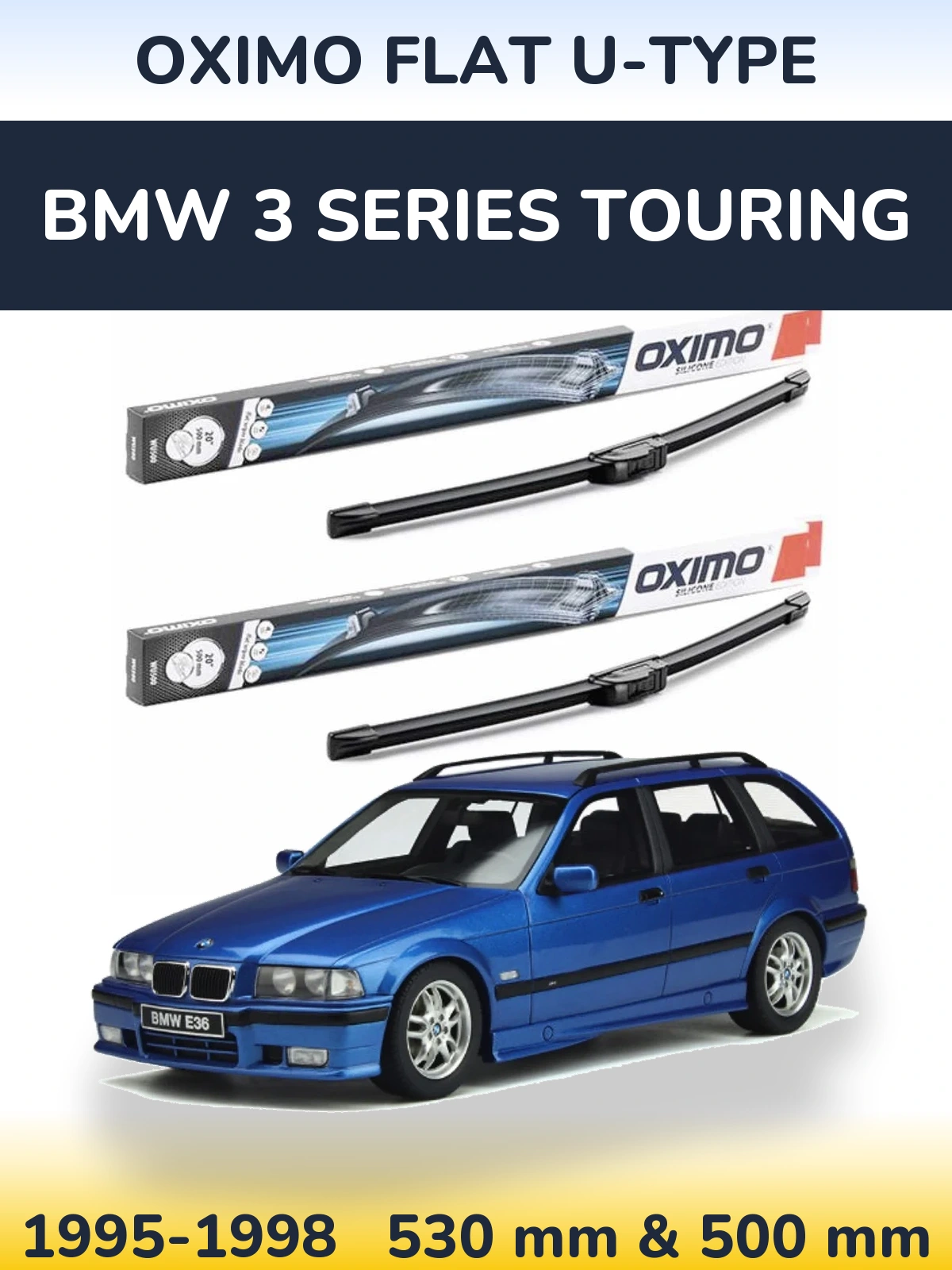 Комплект передних дворников Oximo Flat U-type 530 & 500 мм для BMW 3 Series Touring 1995-1998