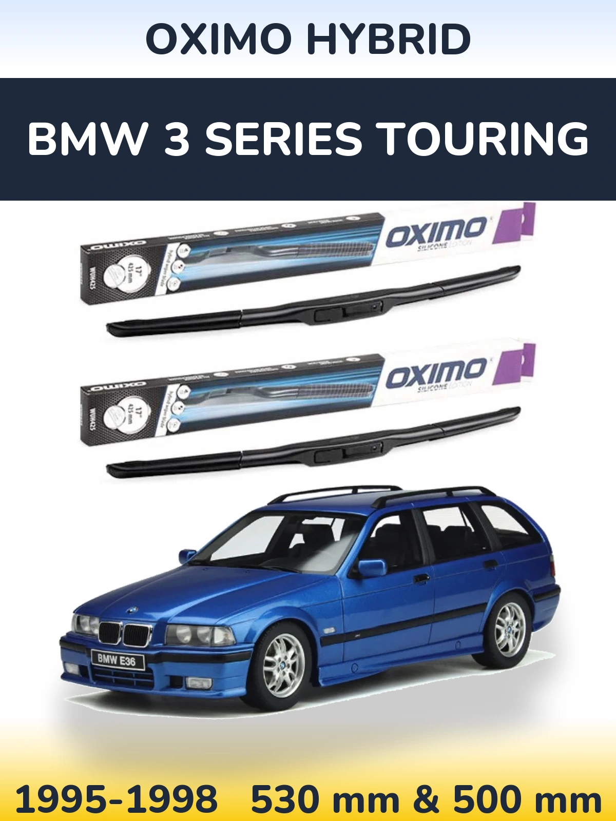 Комплект передних дворников Oximo Hybrid 530 & 500 мм для BMW 3 Series Touring 1995-1998