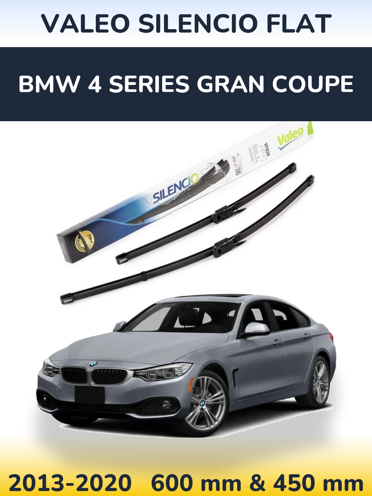 Front wiper blade set Valeo Silencio Flat 600 & 450 mm for BMW 4 Series Gran Coupe 2013-2020