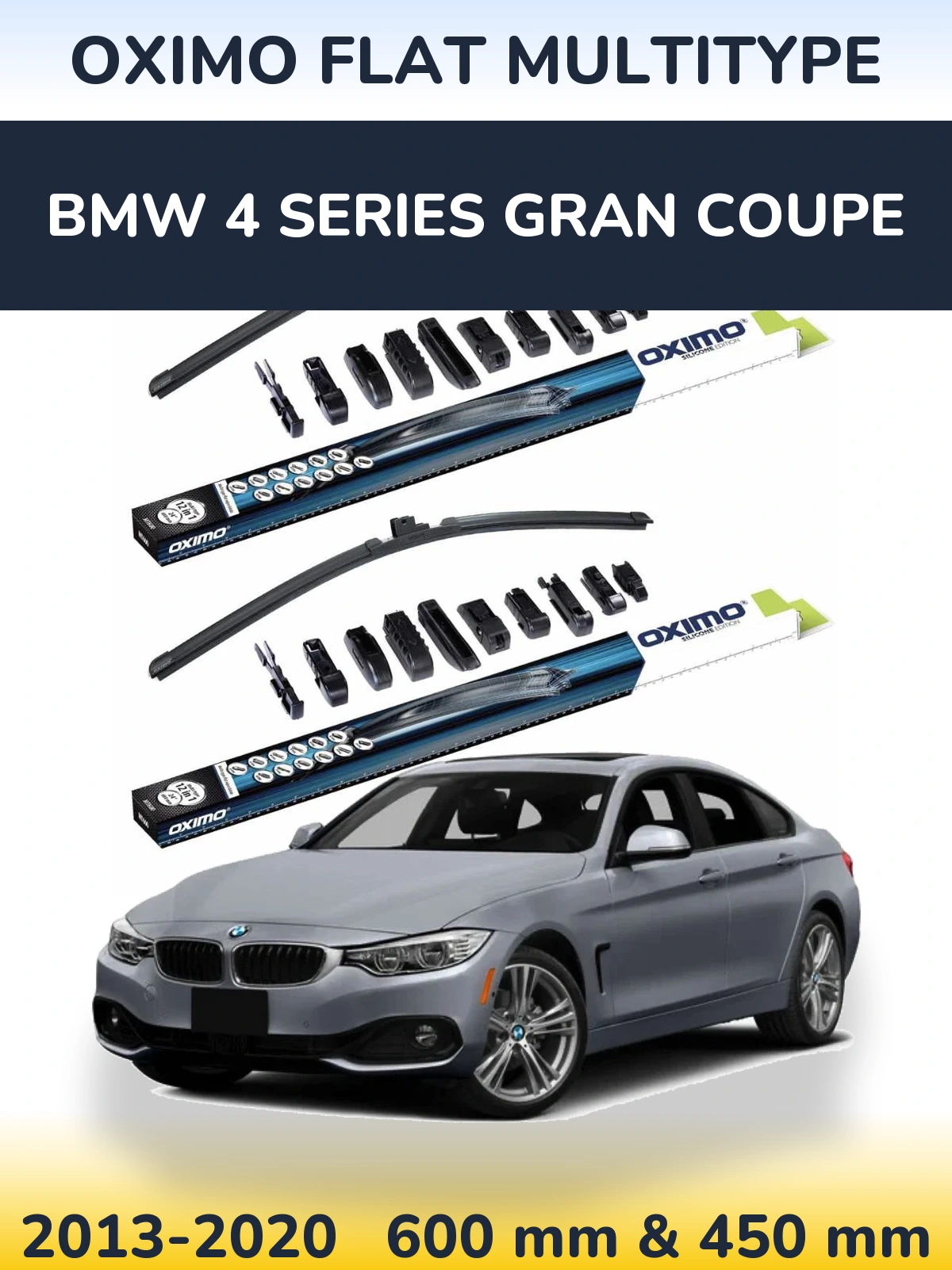 Front wiper blade set Oximo Flat MultiTypee 600 & 450 mm for BMW 4 Series Gran Coupe 2013-2020