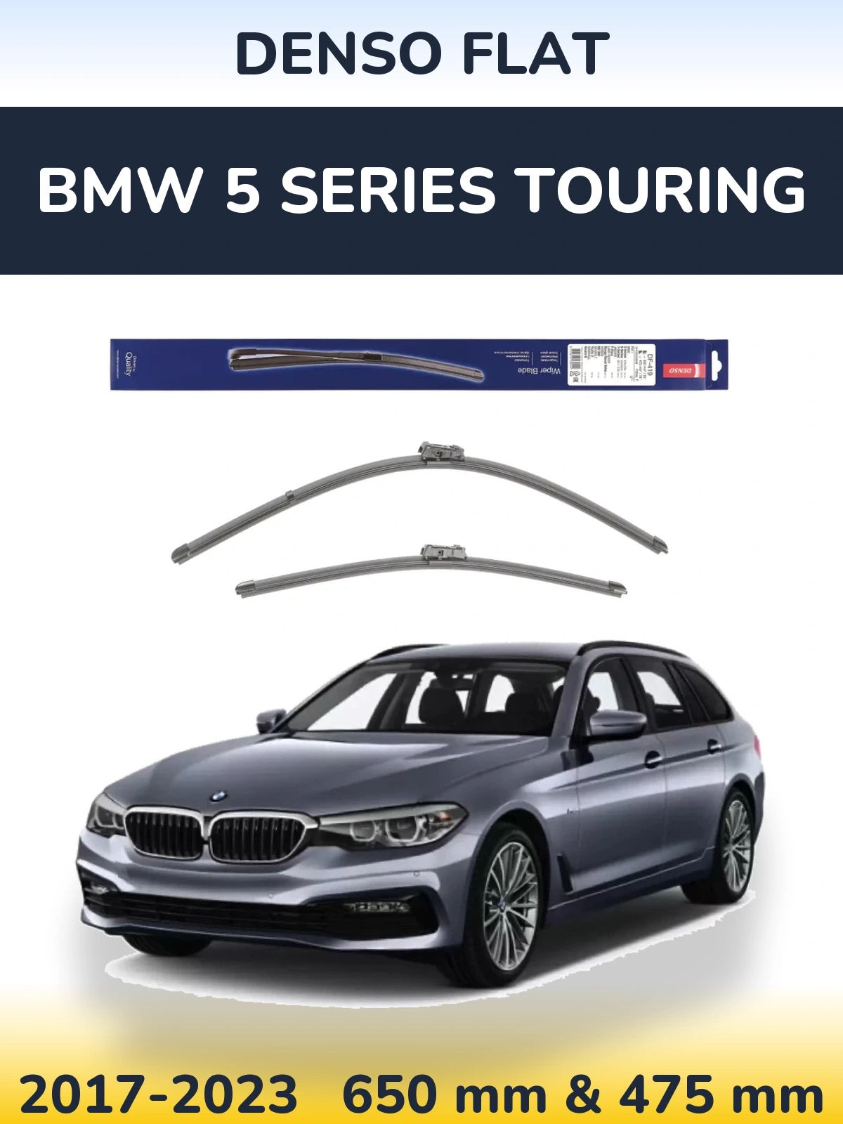 Front wiper blade set Denso Flat 650 & 475 mm for BMW 5 Series Touring 2017-2023