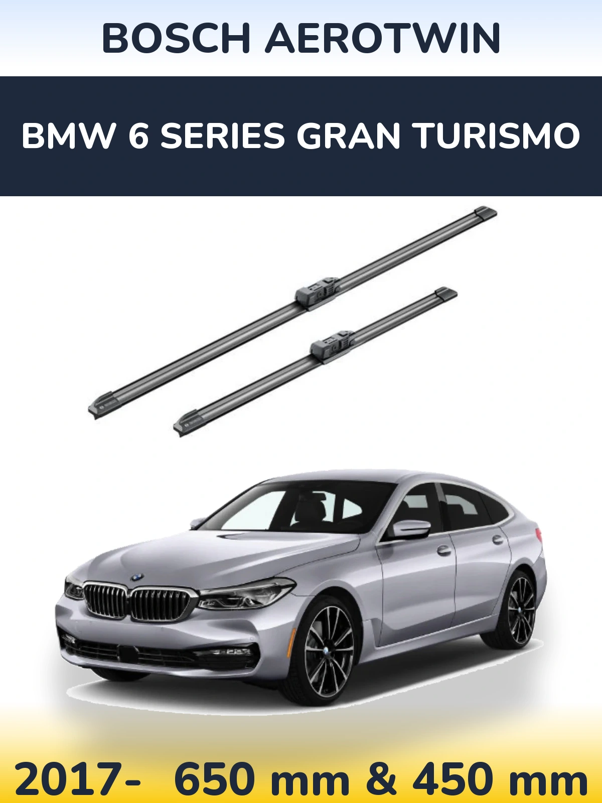 Front wiper blade set BOSCH AeroTwin 650 & 450 мм for BMW 6 Series Gran Turismo 2017-2026