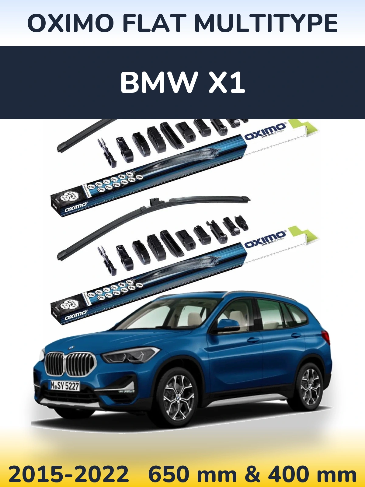 Front wiper blade set Oximo Flat MultiTypee 650 & 400 мм for BMW X1 2015-2022