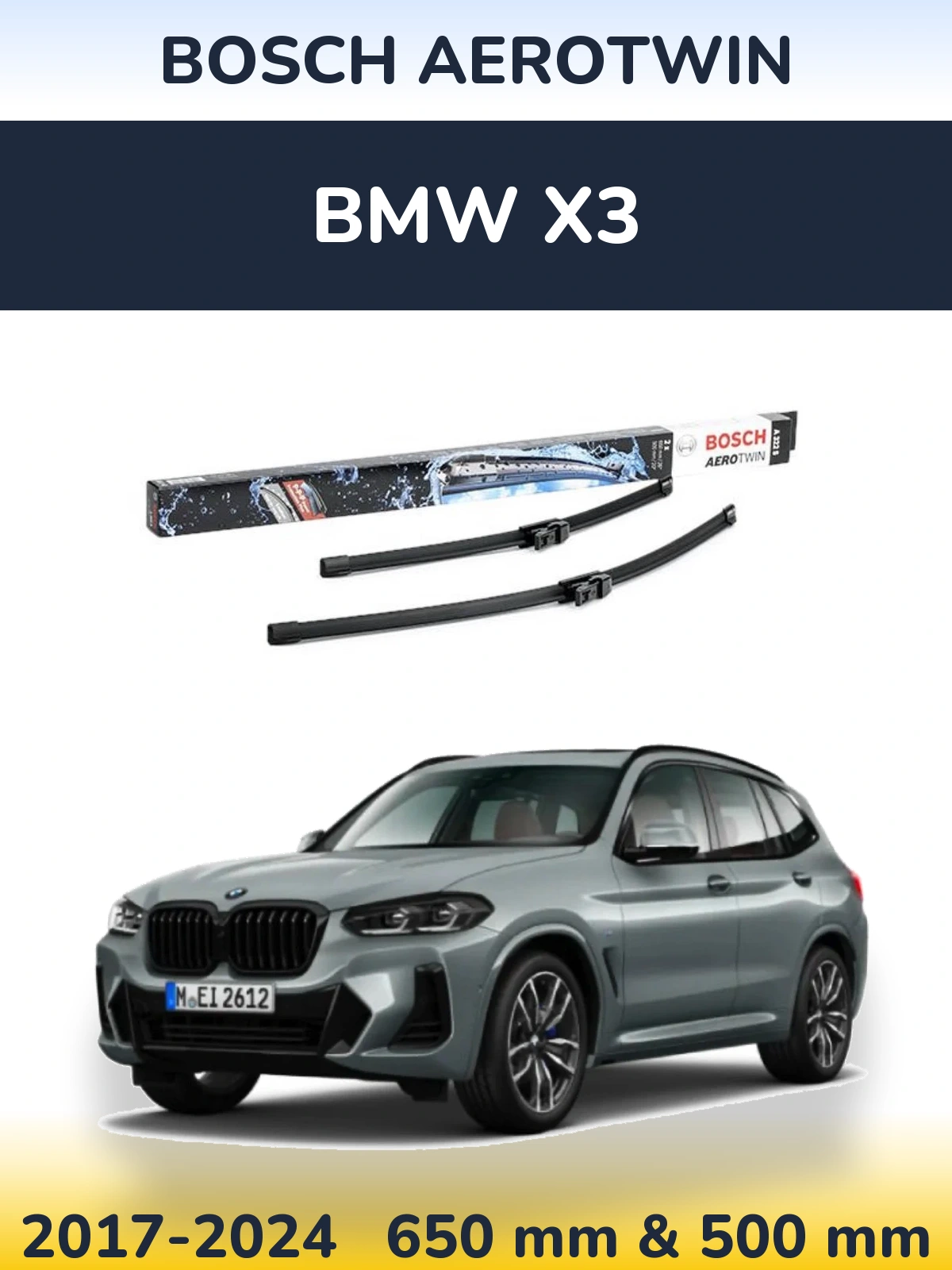 Комплект передних дворников BOSCH AeroTwin 650 & 500 мм для BMW X3 2017-2024