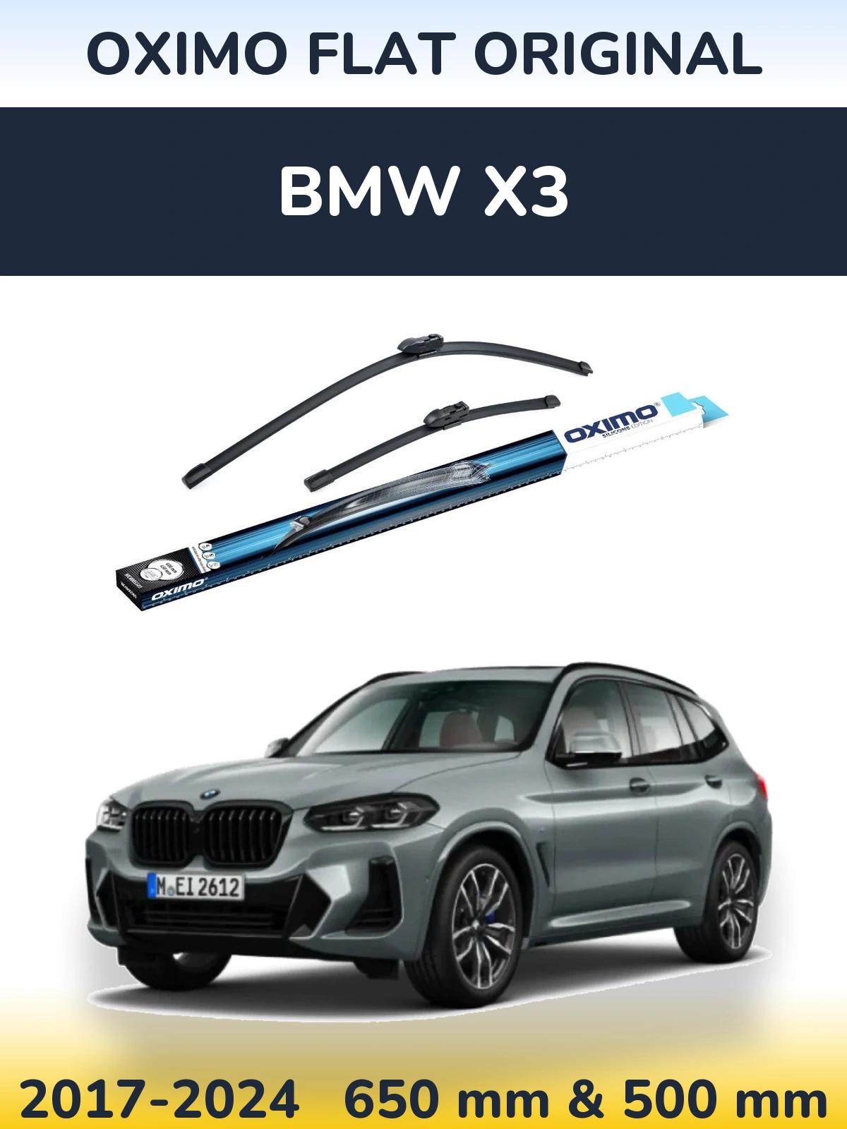 Front wiper blade set Oximo Flat Original 650 & 500 mm for BMW X3 2017-2024