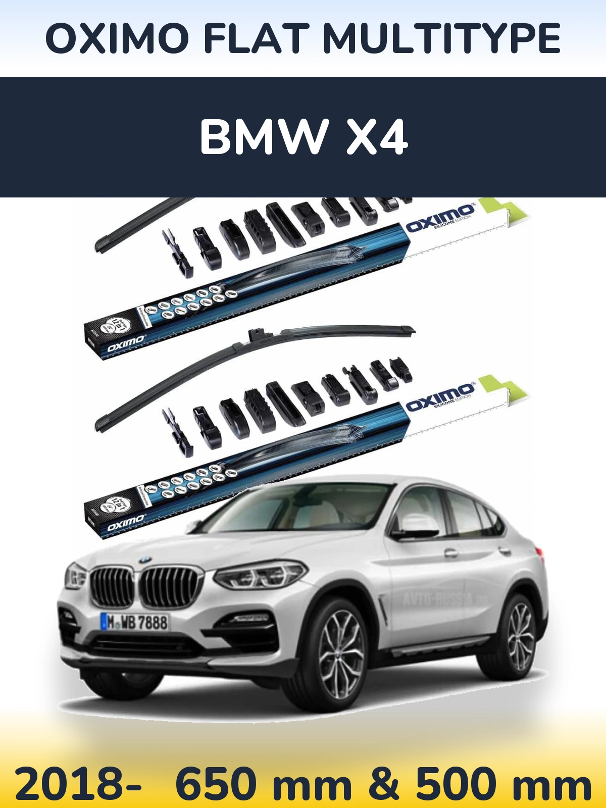 Front wiper blade set Oximo Flat MultiTypee 650 & 500 мм for BMW X4 2018-2026