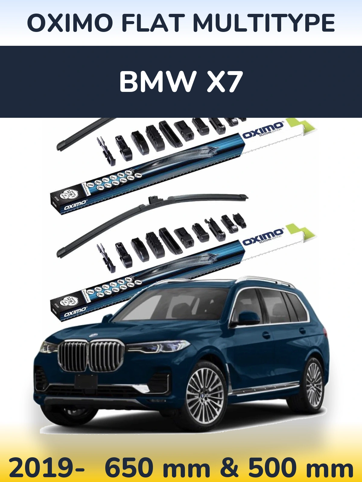 Komplet przednich wycieraczek Oximo Flat MultiType 650 & 500 mm do BMW X7 2019-2026
