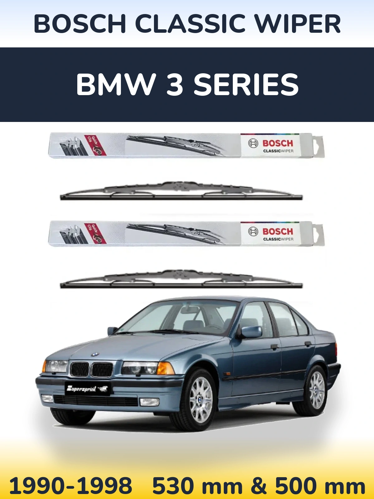 Komplet przednich wycieraczek BOSCH Classic Wiper 530 & 500 mm do BMW Seria 3 1990-1998