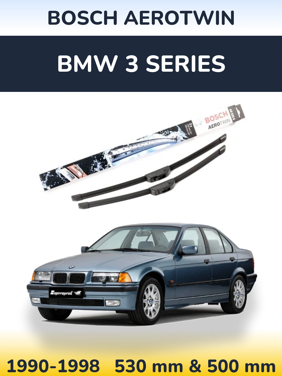 Front wiper blade set BOSCH AeroTwin 530 & 500 мм for BMW 3 Series 1990-1998