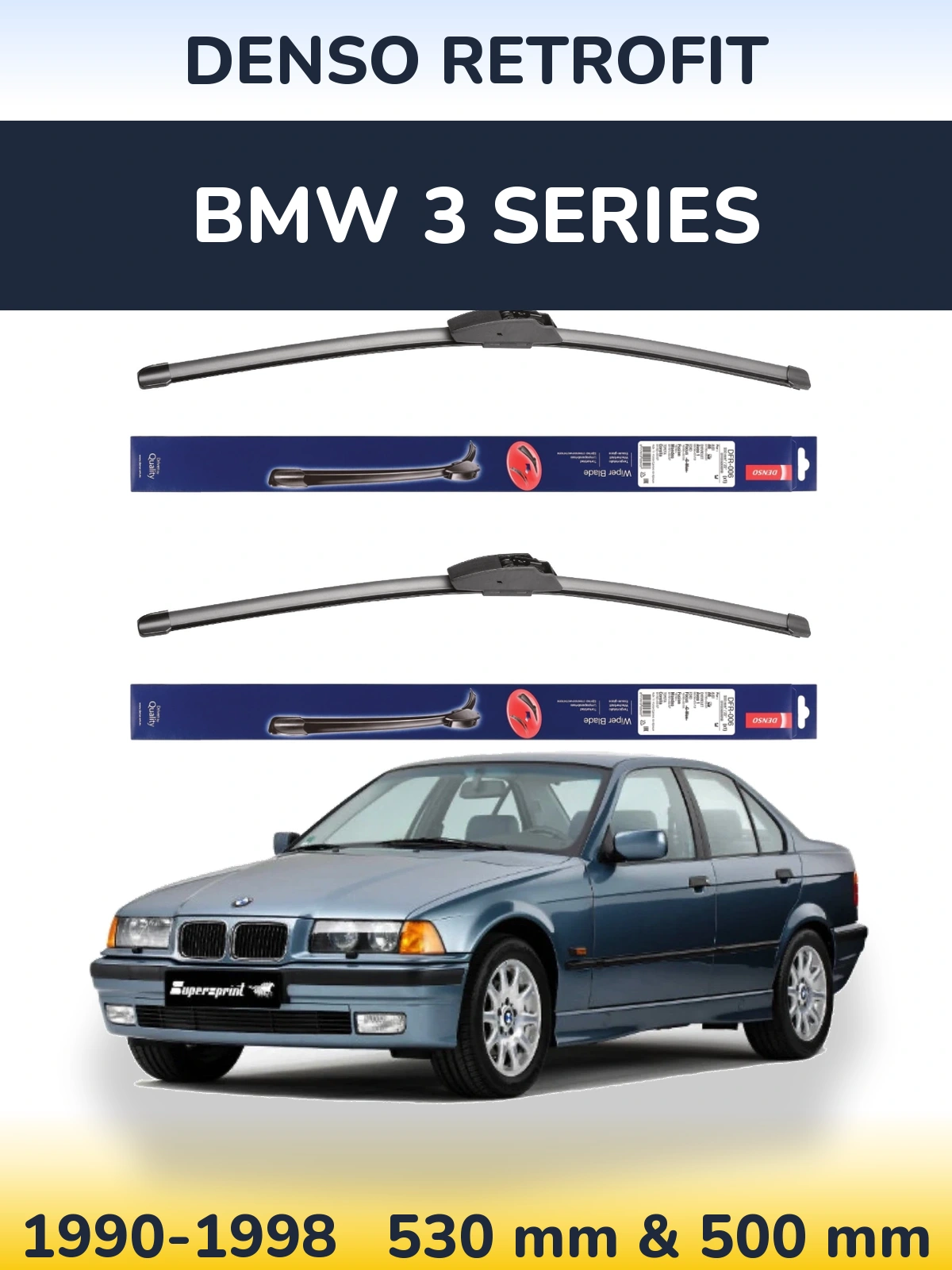 Front wiper blade set Denso Retrofit 530 & 500 мм for BMW 3 Series 1990-1998